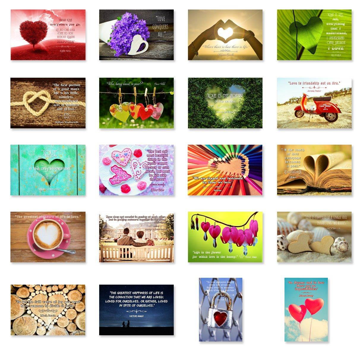 LOVE quotes postcard set of 20. Post card variety pack with famous quote about love postcards. Made in USA.