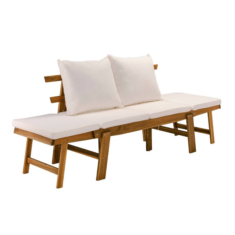 Dolavan Indoor/Outdoor Convertible Lounge Chair/Bench - Natural and White - Holly & Martin
