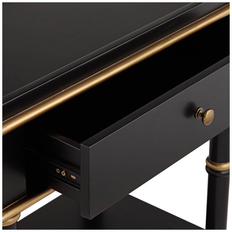 55 Downing Street Cason 15" Wide Black and Gold Rectangular Side Table with Drawer