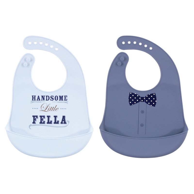 Little Treasure Baby Boy Silicone Bibs 2pk, Handsome Fella, One Size