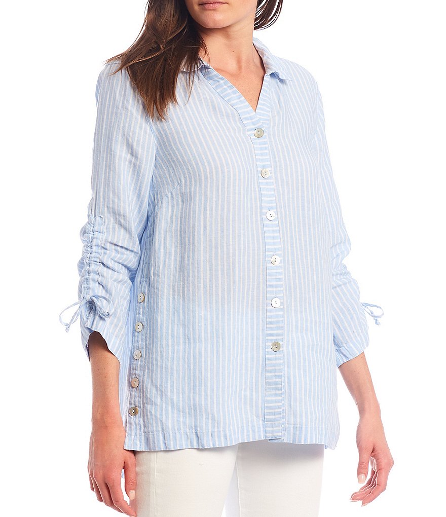 John Mark Cinch Tie Sleeve Wire Neck Linen Tunic