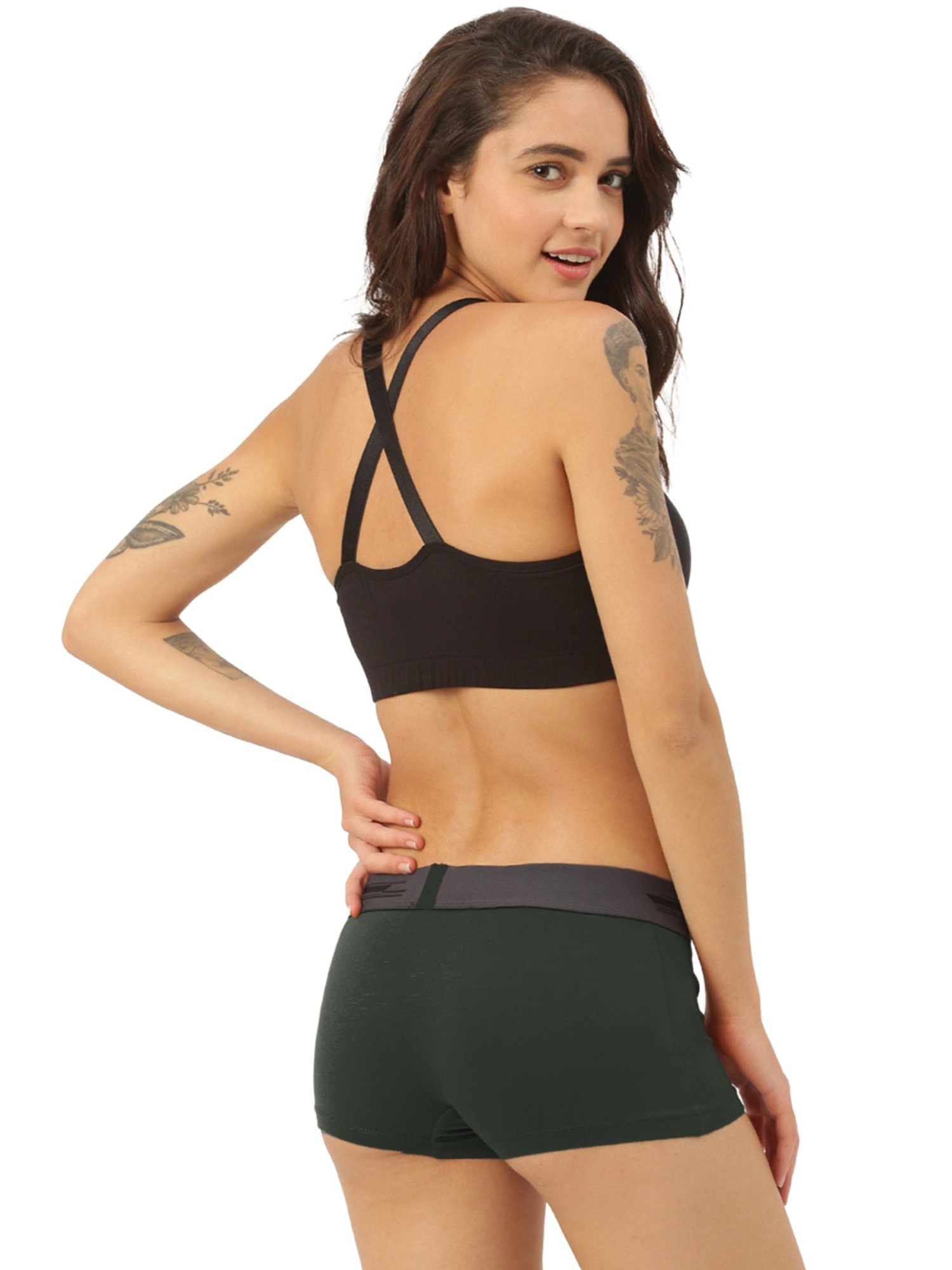 Freecultr Green & Brown Plain Boy-Shorts Panties - Pack Of 2