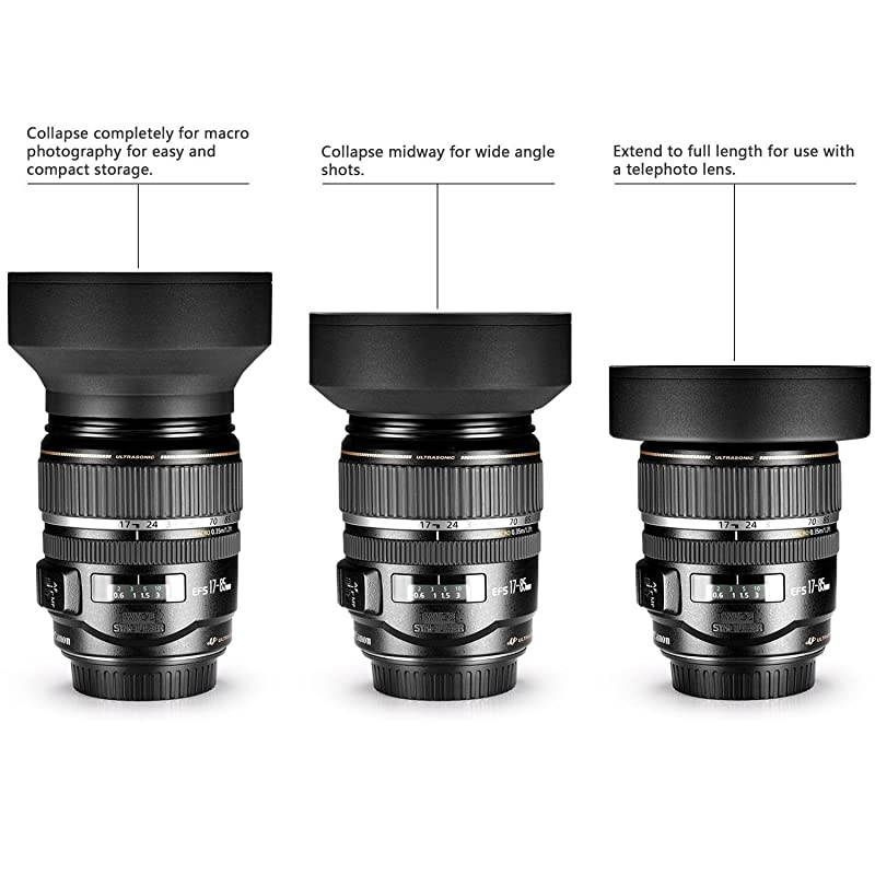 3 Piece Filter Kit UVCPLFLD + Tulip Lens Hood + Soft Rubber Hood + Lens Cap + for Select Canon Nikon Sony Olympus Panasonic Fuji Sigma SLR Lenses Cameras and Camcorders