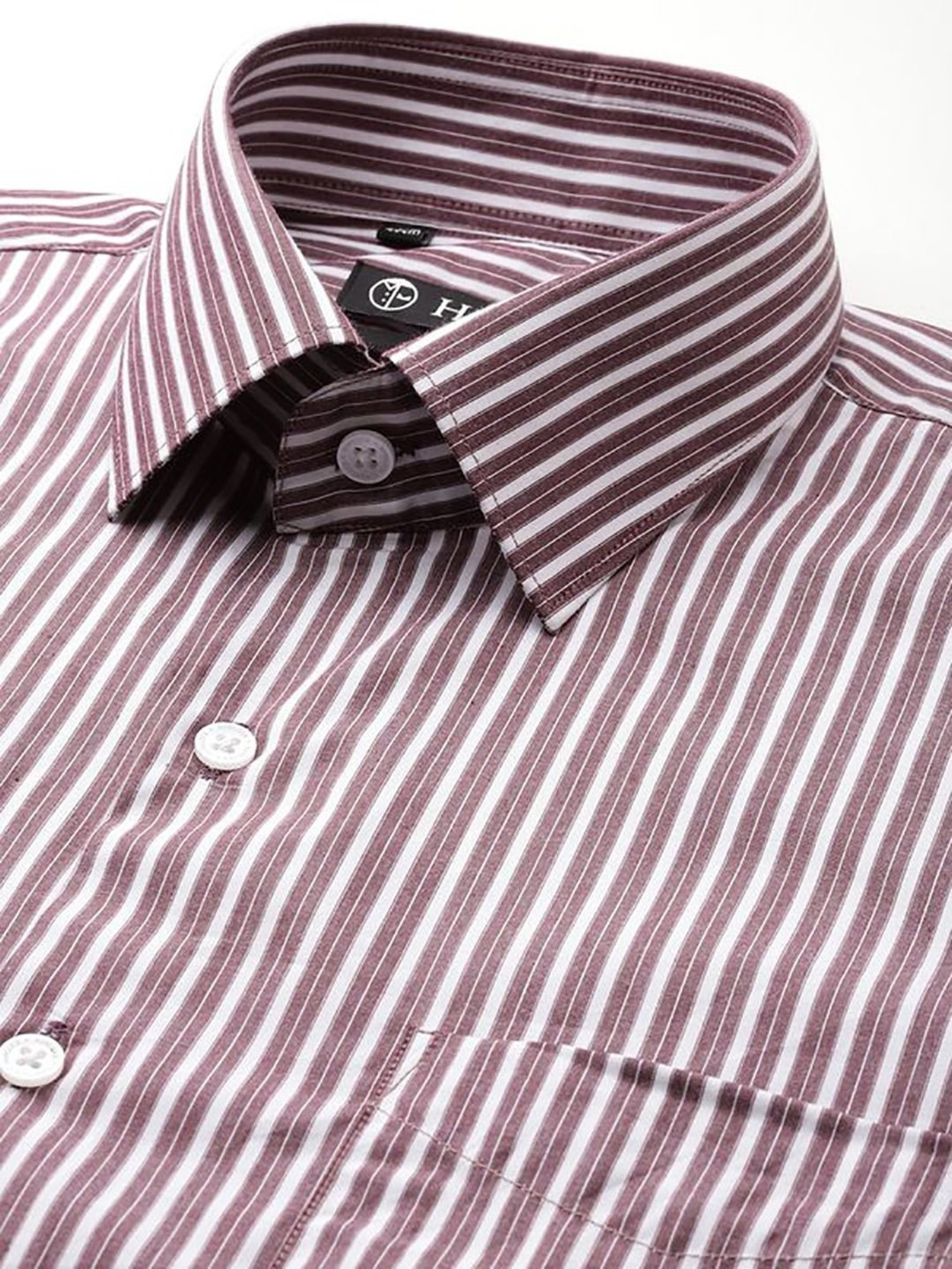 Hancock Red Cotton Slim Fit Stripes Shirts