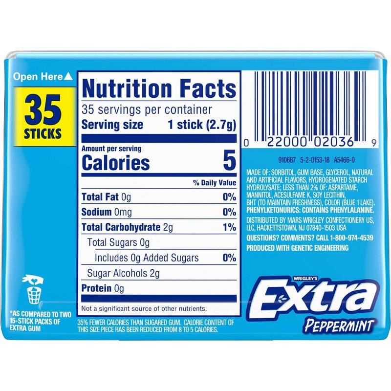 EXTRA Peppermint Sugar free Gum - 35 Stick Pack