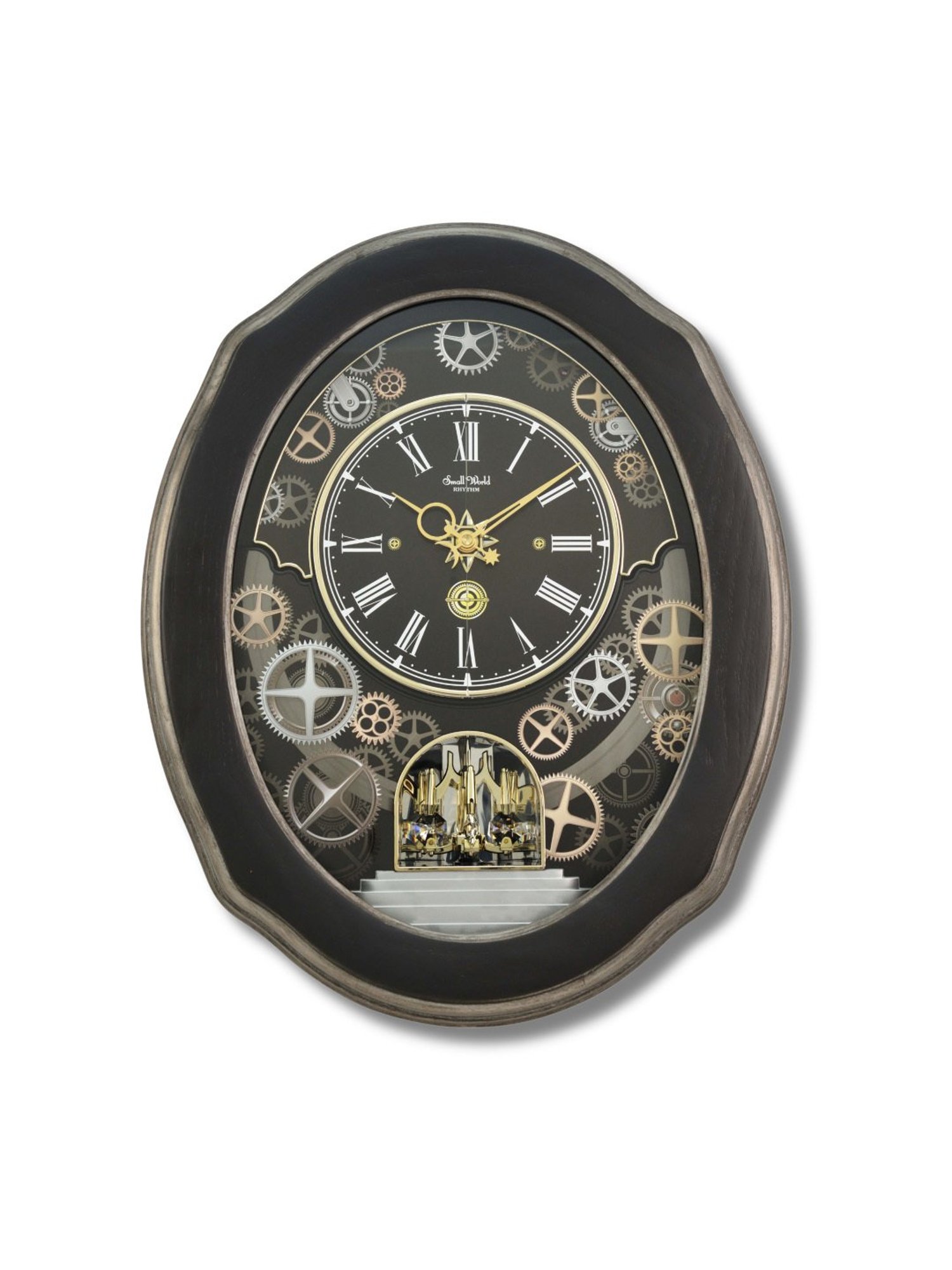 RHYTHM Black Plastic Elegant Oval Shaped Melodies In Motion Wall Clock