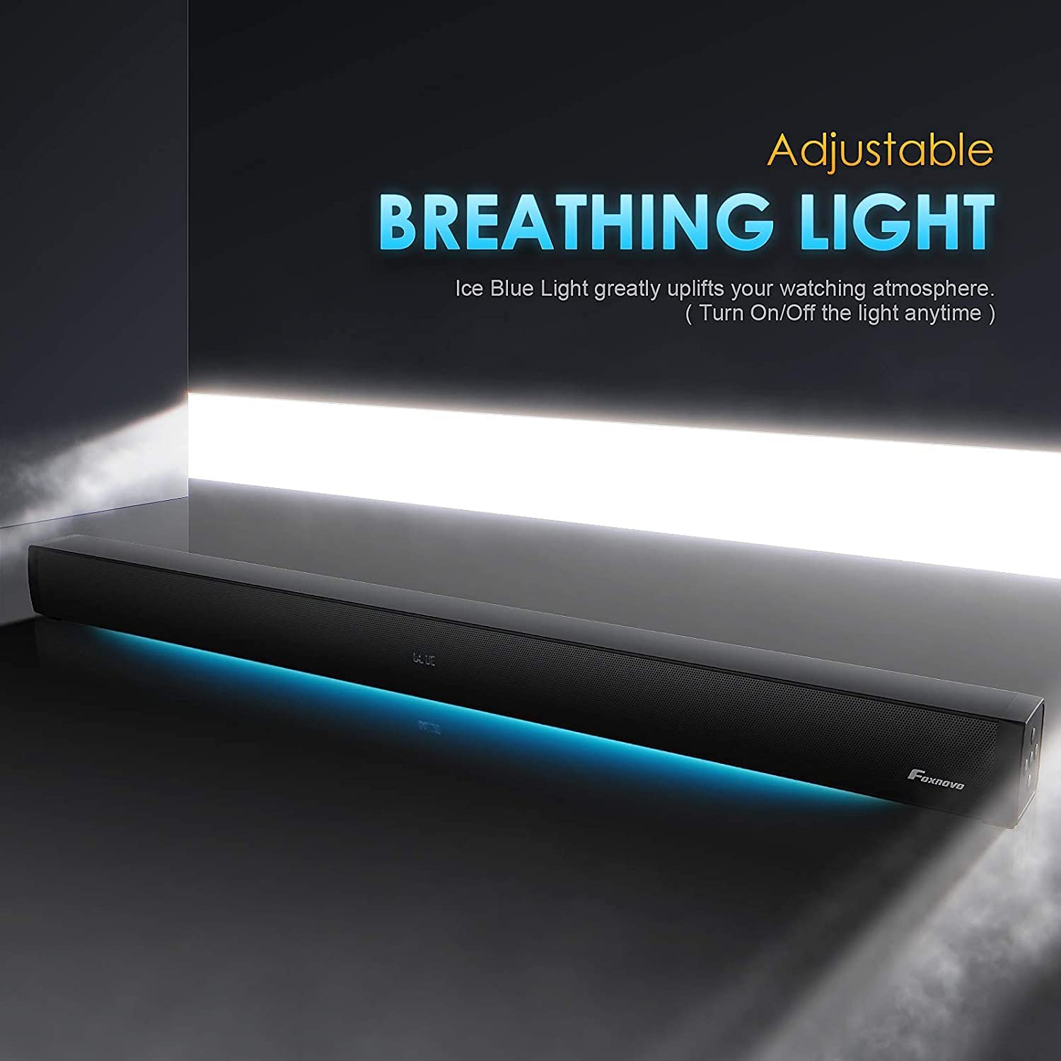 Sound Bars for TV: 37-In 109dB Soundbar with Built-in Subwoofer & Breathing Light 3 EQ Modes Home Theater Audio System 11 Adjustable Bass Sound Bar for TV Optical/AUX/USB/ARC/HDMI Connection