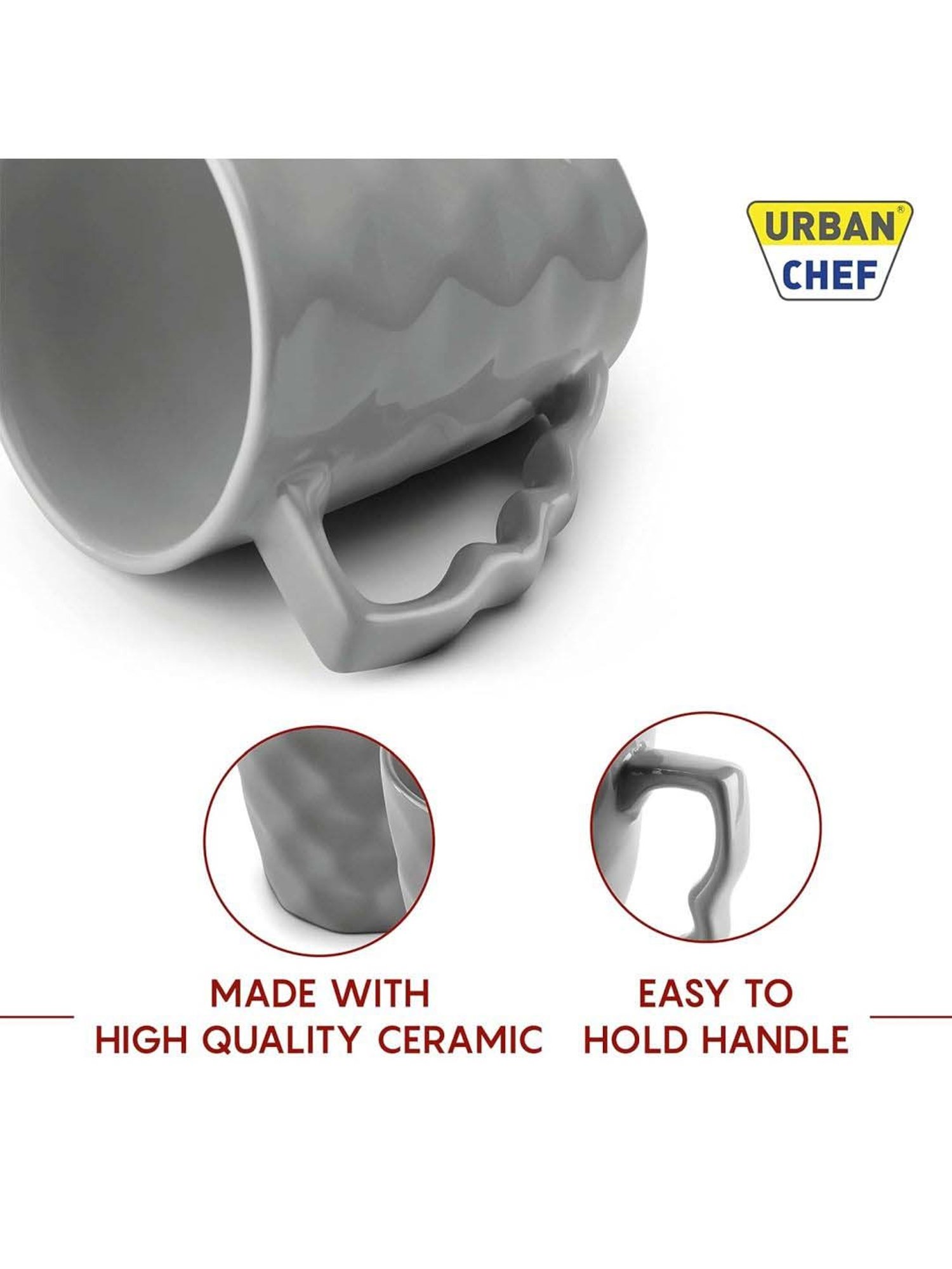 Urban Chef Grey Ceramic Microwave Safe Coffee Mug (0.225 L) - Set of 4
