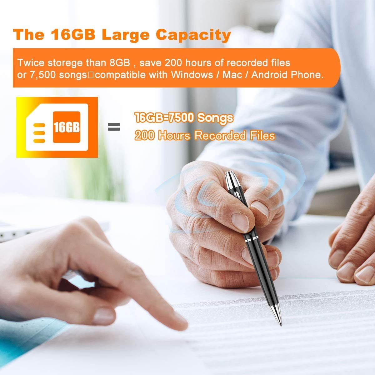 AUTENS Digital Voice Recorder 16GB Voice Activated Recorder for Lectures Interviews Meeting Students Classes, Mini Audio Recording Device Portable USB MP3 Playback, Black