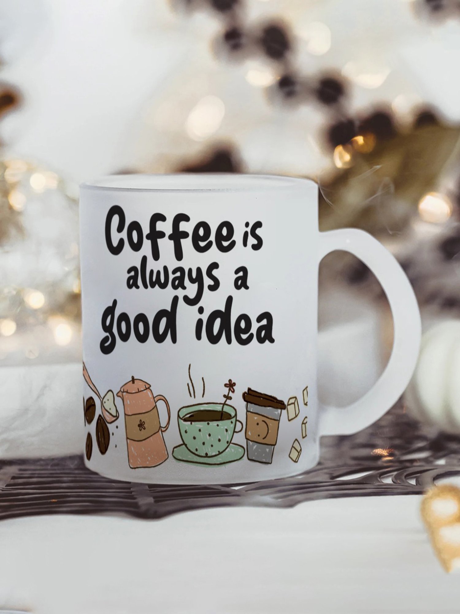 Gathari Aesthetic White Glass Frosted Coffee Mug