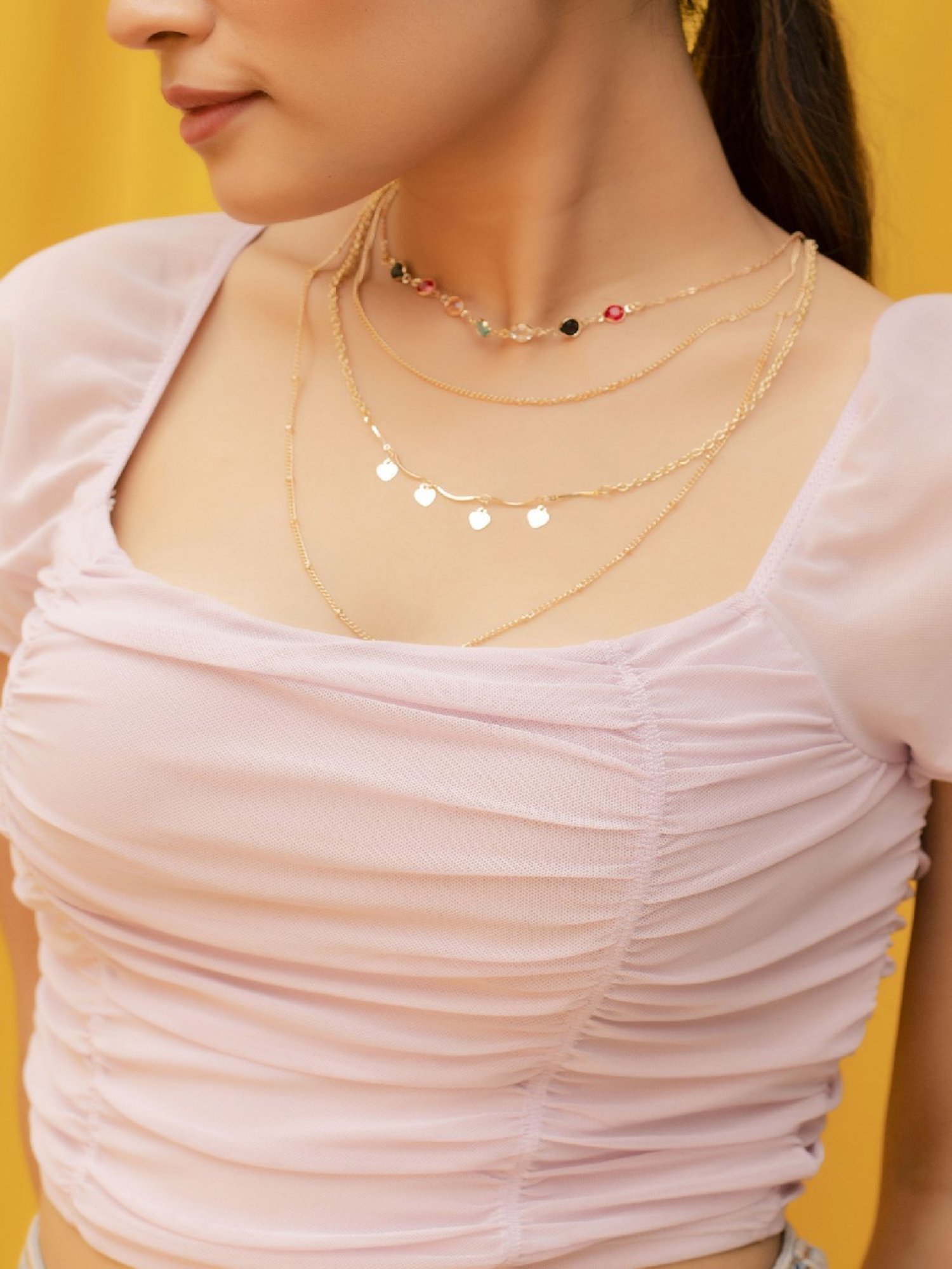 Jewelz Layered Chain Necklace With Fashionable Pendants for Girls & Women