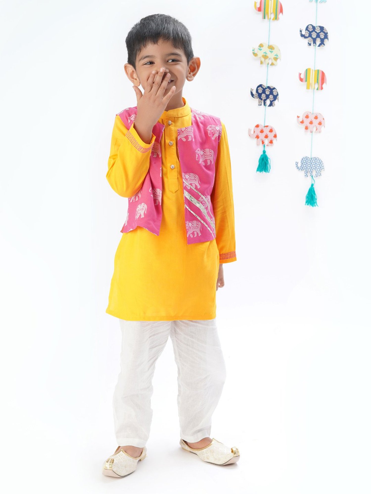 Lil Drama Kids Multicolor Printed Full Sleeves Kurta, Pants with Jacket