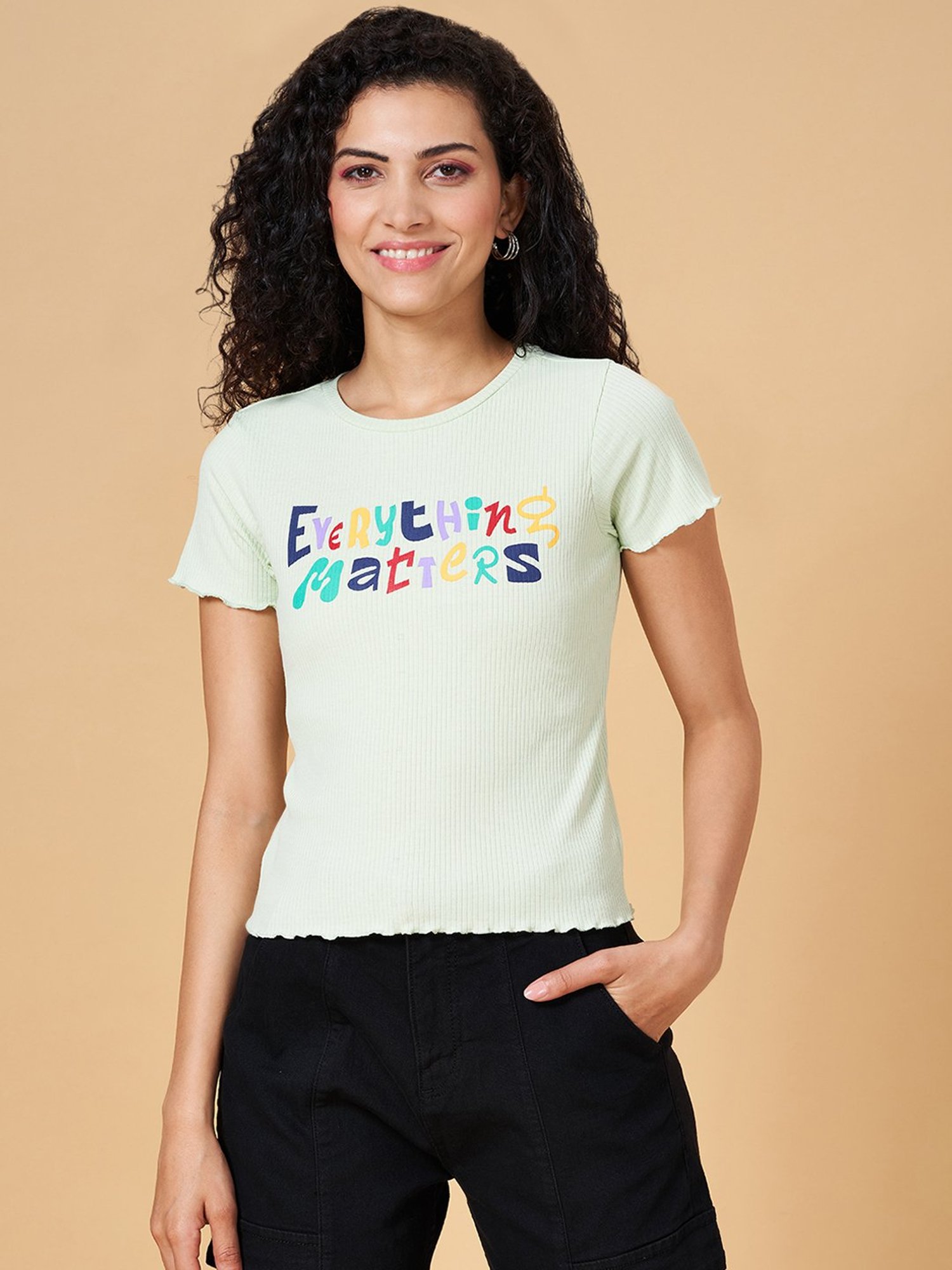 People by Pantaloons Mint Green Graphic Print T-Shirt