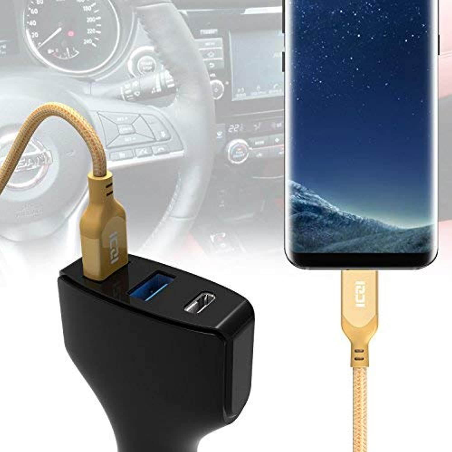 USB C Cable 3FT, ICZI USB C Cable 3 Pack USB C to USB 3.0 Cable Fast Charge Braided Cord for Samsung S9/S8, Huawei Mate 20/10, LG and More -Bright Gold