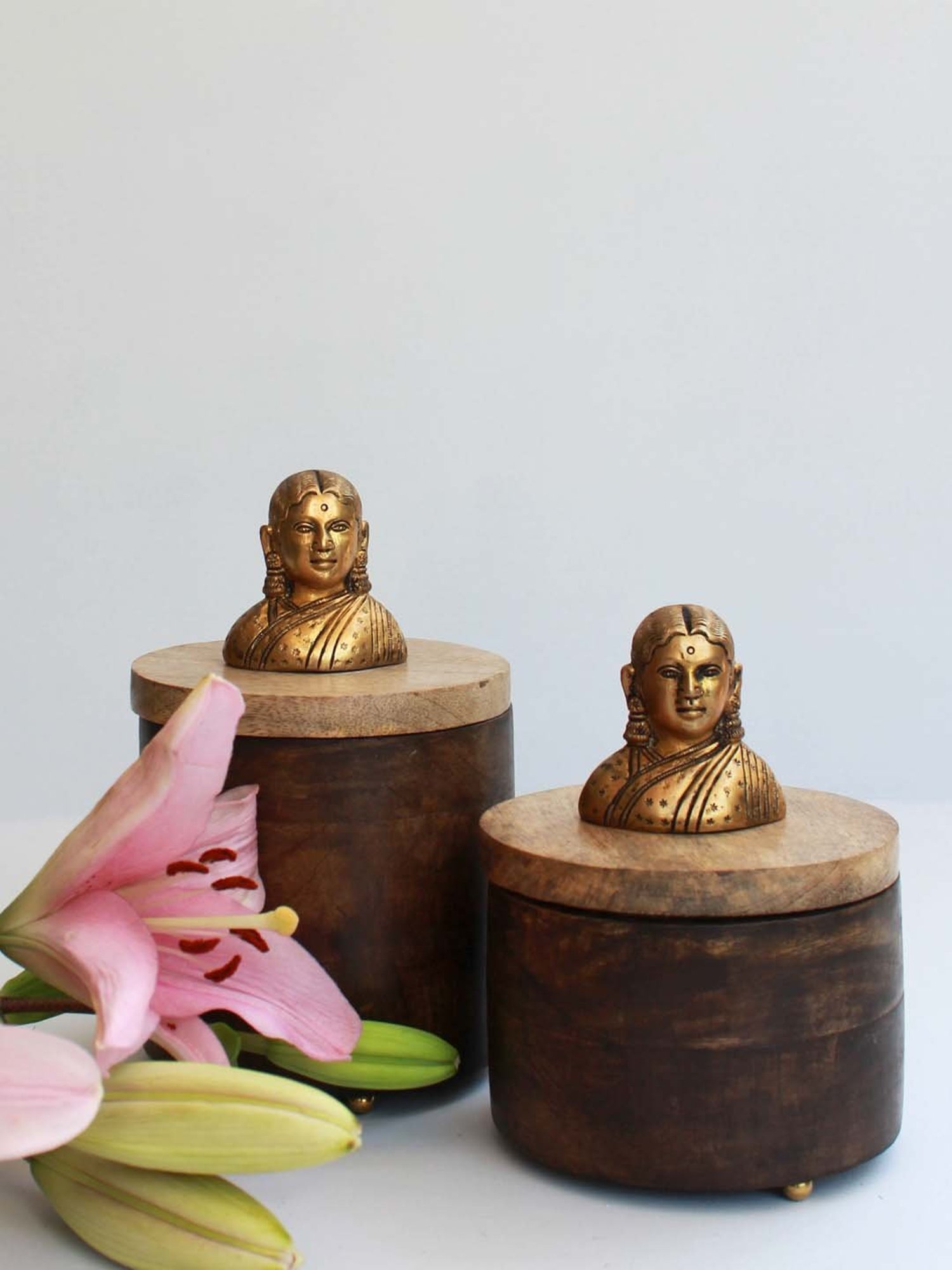 Karo Vama Brown & Gold Brass Storage Jars - Set of 2