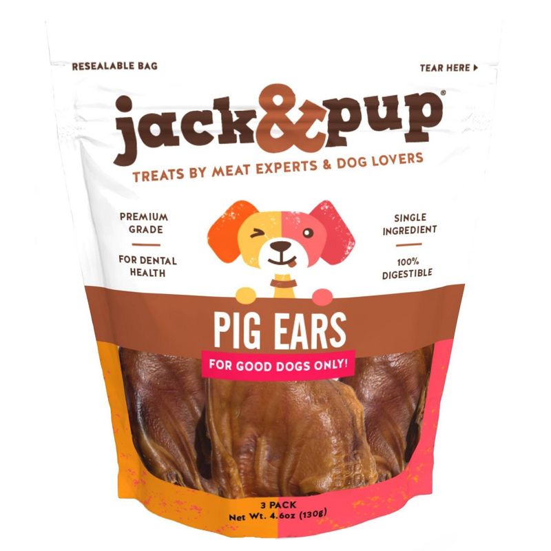 Jack&Pup Pig Ears Rawhide Dog Treats - 3pk