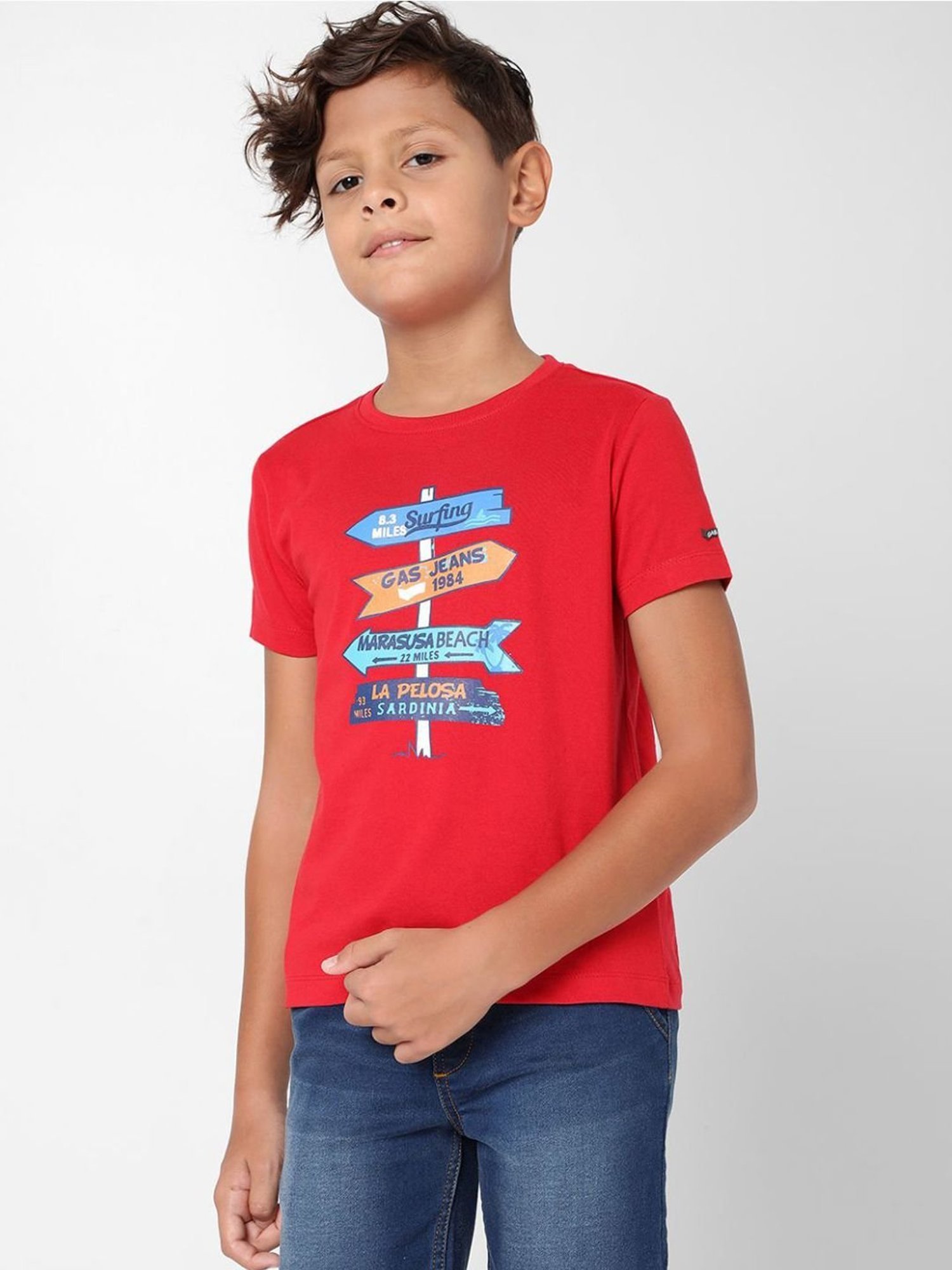 Gas Boys Red Cotton Printed T-Shirt