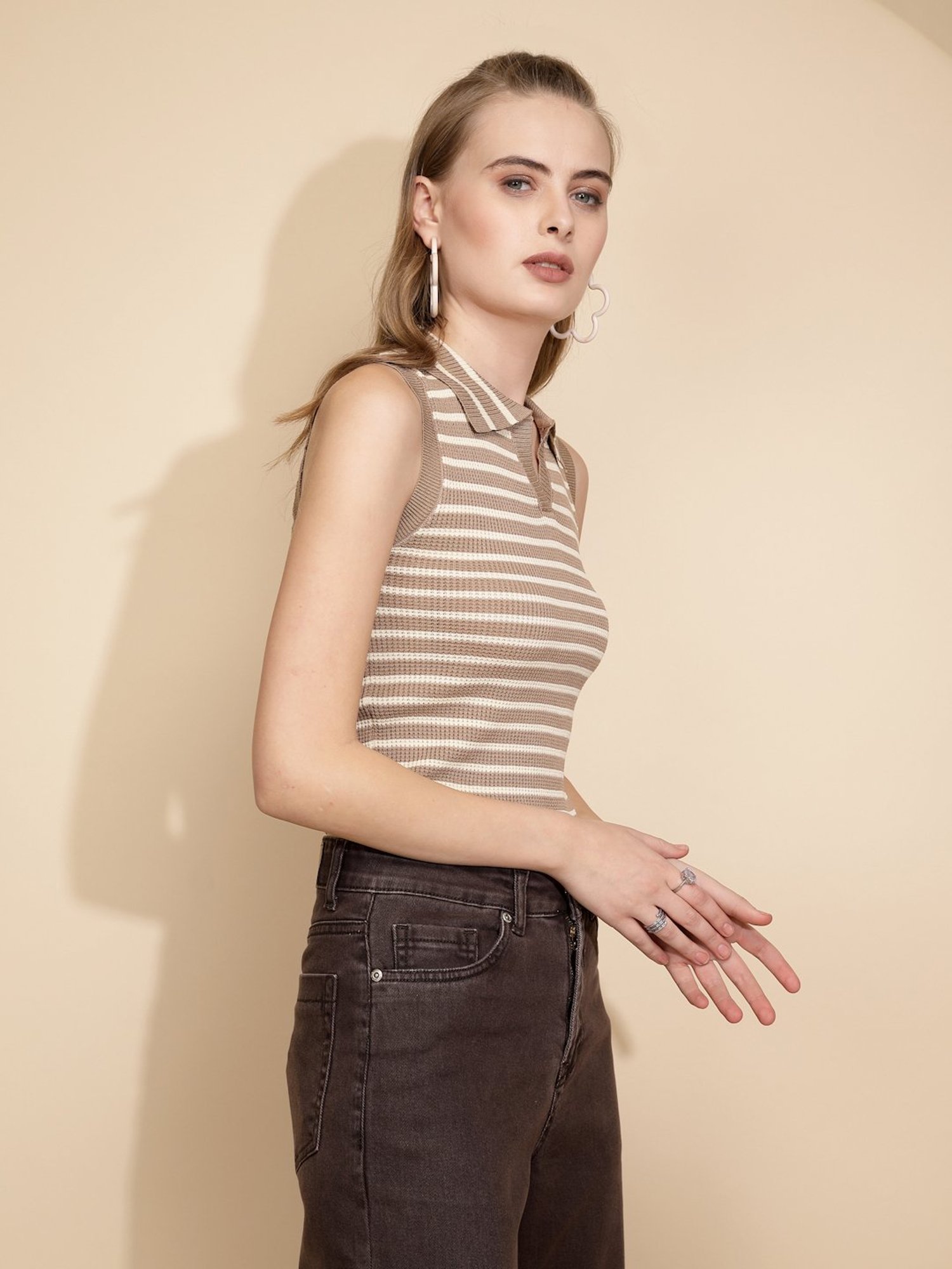 Global Republic Beige Striped Top