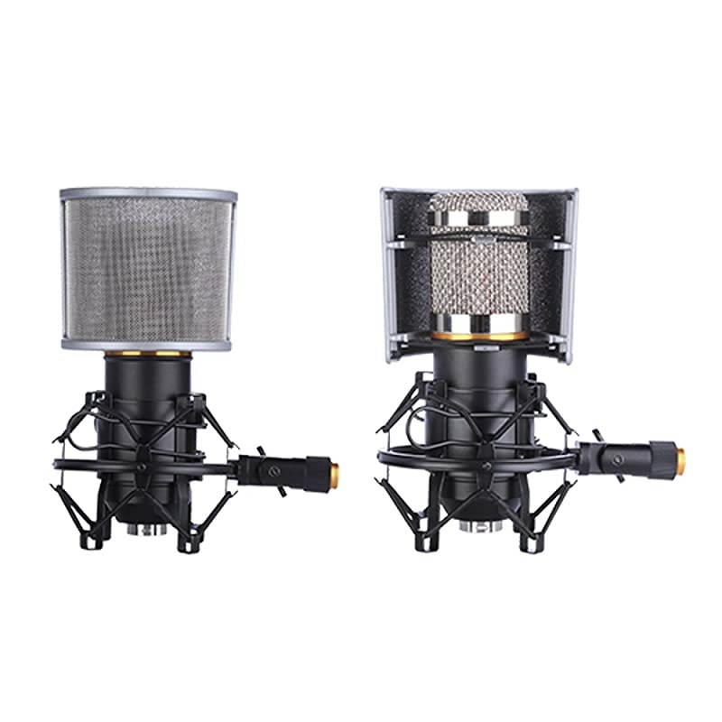 Shock Mount with Pop Filter Mic AntiVibration Suspension Shock Mount Holder Clip for Diameter 46mm53mm Grey