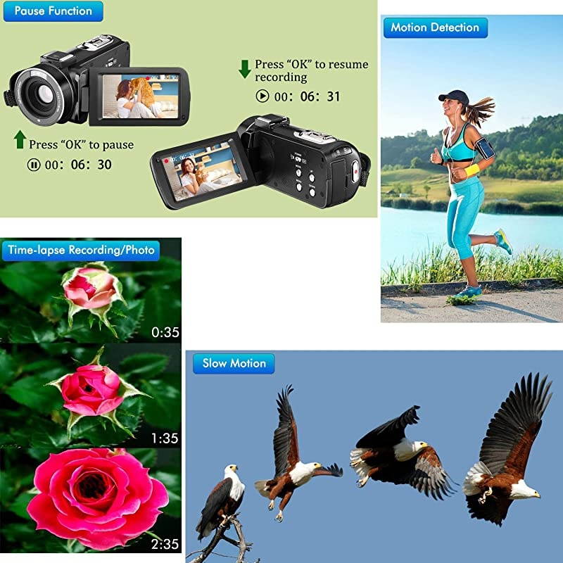 Camera Camcorder Digital Youtube Vlogging Camera 27K Full HD 36MP30FPS IR Night Vision 30quot IPS Touch Screen 16X Digital Zoom Camcorder with Microphone Remote Control 2 Batteries