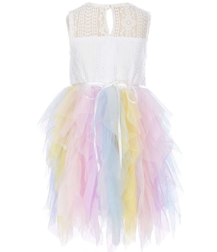 Rare Editions Little Girls 2T-6X Illusion Lace/Rainbow Mesh Fit-And-Flare Dress