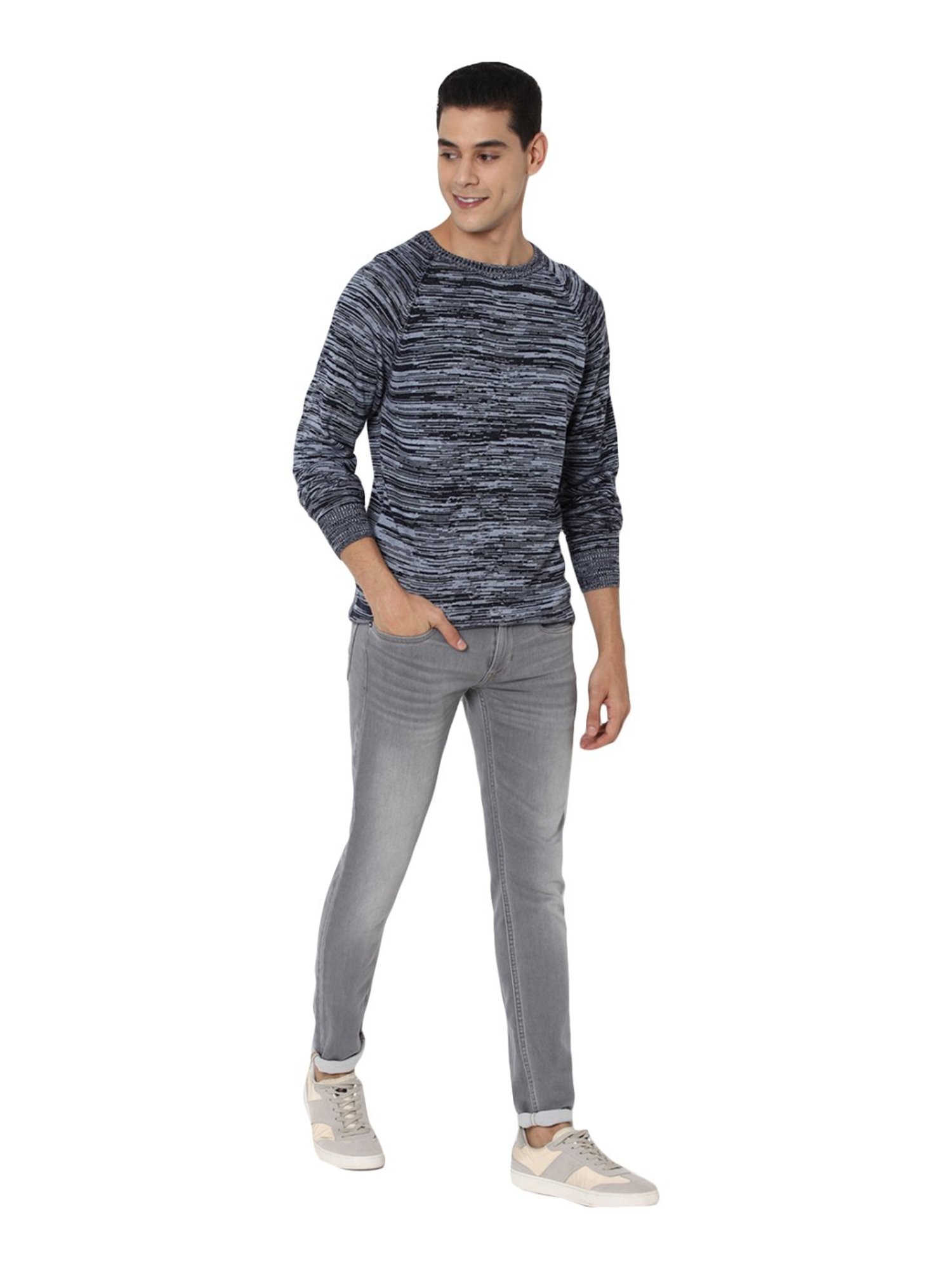 Forever 21 Blue Regular Fit Self Pattern Sweater