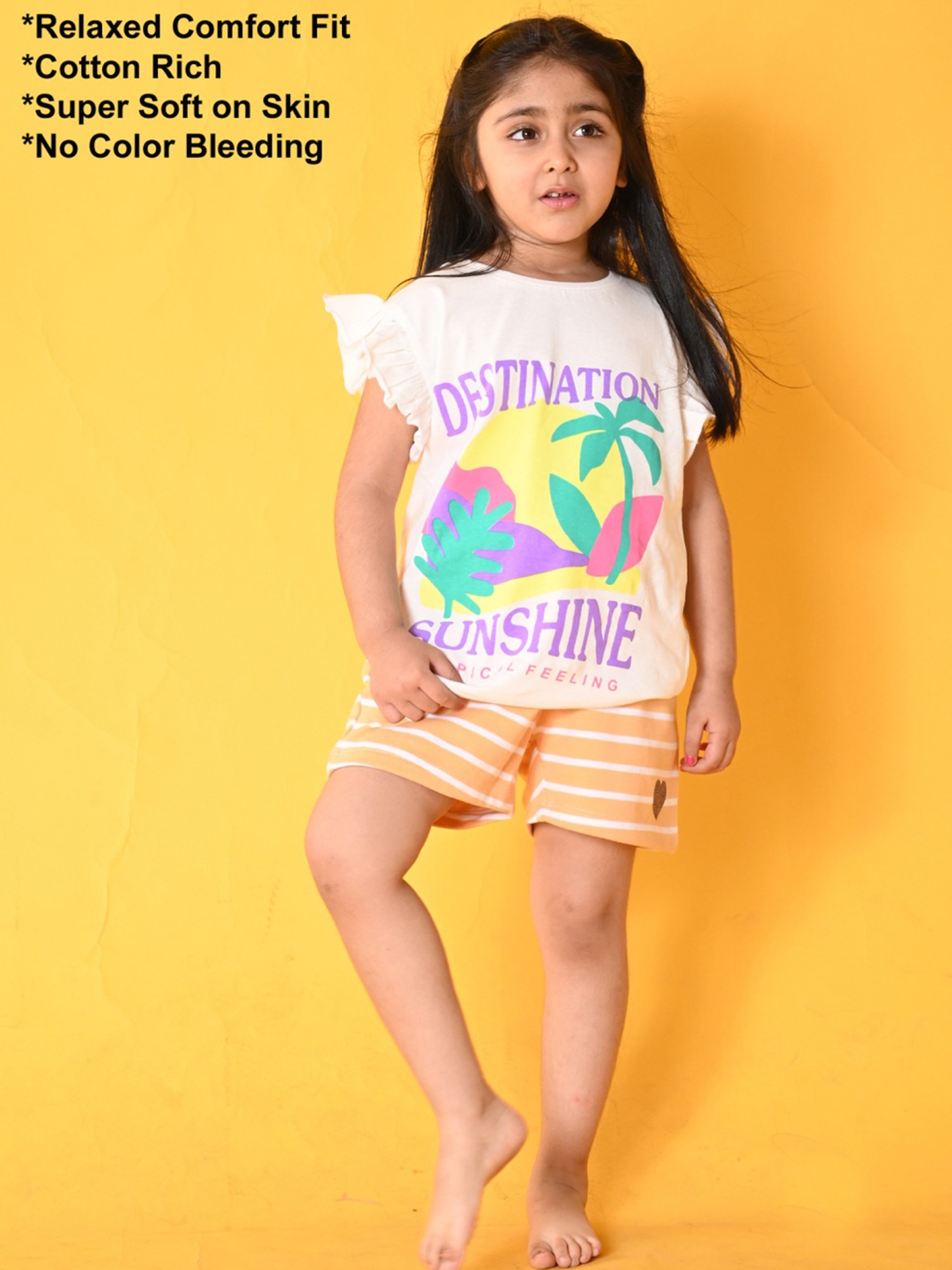 Anthrilo Kids White & Orange Cotton Printed T-Shirt Set
