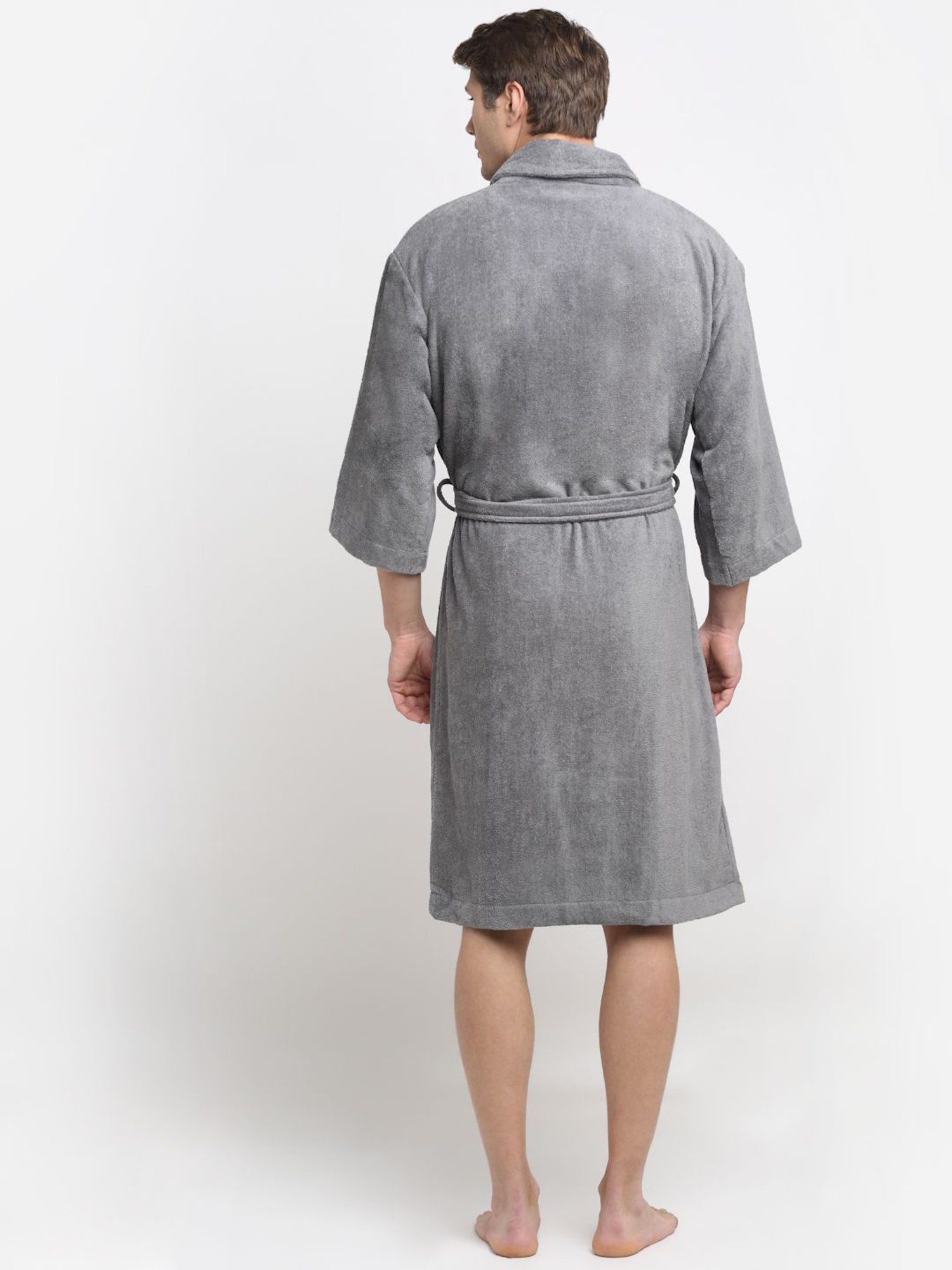 Creeva Everyday Red & Navy 225 GSM Micro Terry Bathrobe with Front Pocket & Kimono Collar