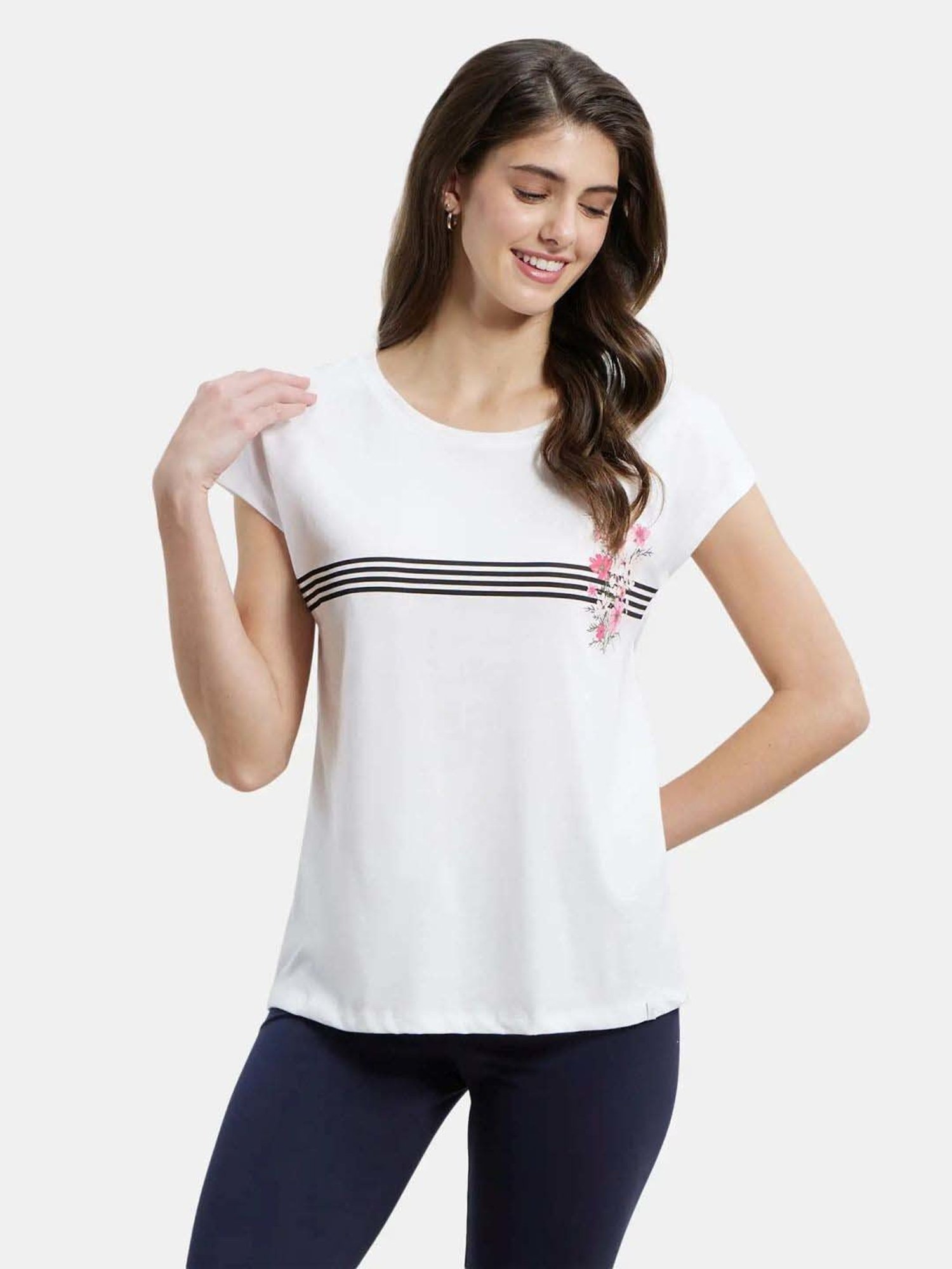 Jockey AW54 Women's Super Combed Cotton Relaxed Fit Printed Half Sleeve T-Shirt (Prints May Vary)