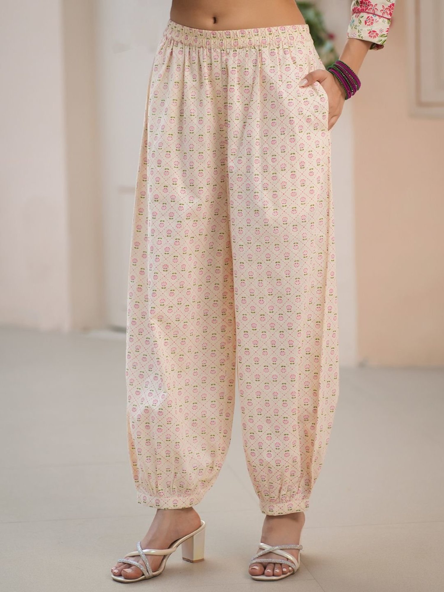 Rain and Rainbow Cream Cotton Embroidered Kurta & Salwar Set With Dupatta