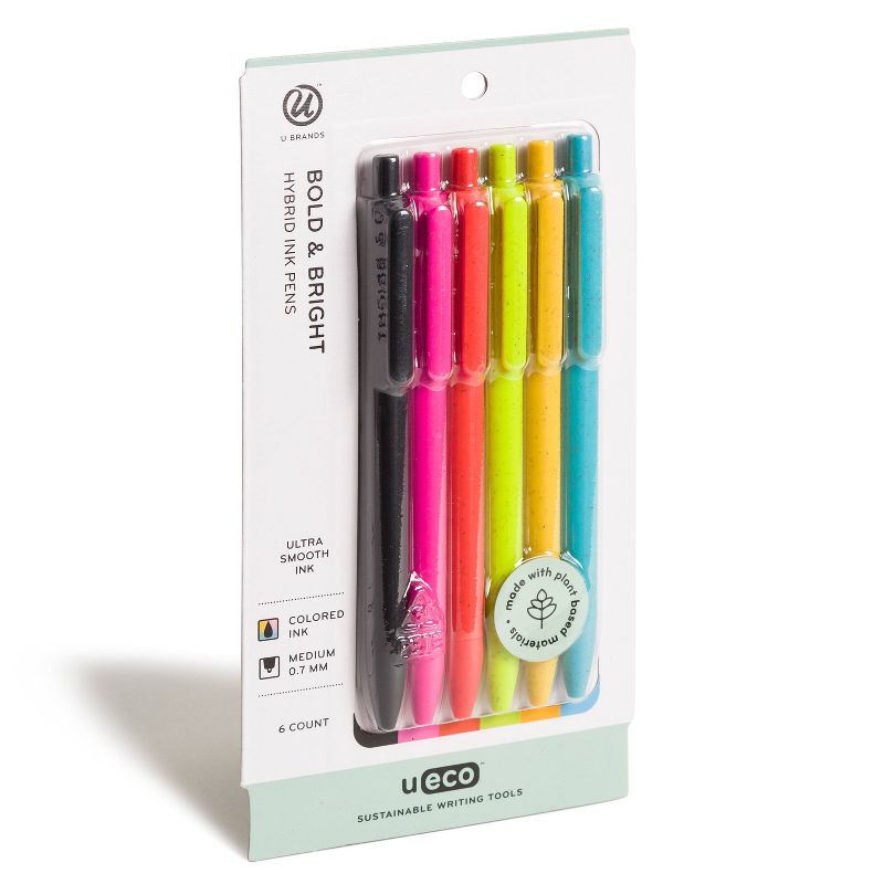 6ct Bold & Bright Hybrid Colored Ink Pens - U Brands