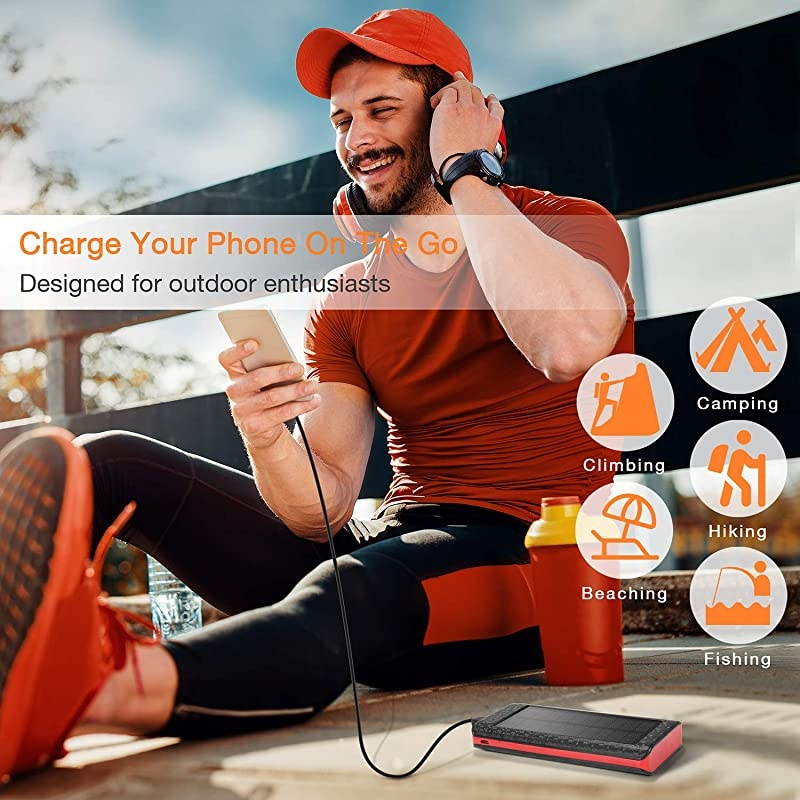 Charger 24000mAh Portable Power Bank External Backup Battery 3 Outputs5V21A Huge Capacity Phone Charger IPX5 Rainproof Bright LED Flashlights for Camping Travel Emergency