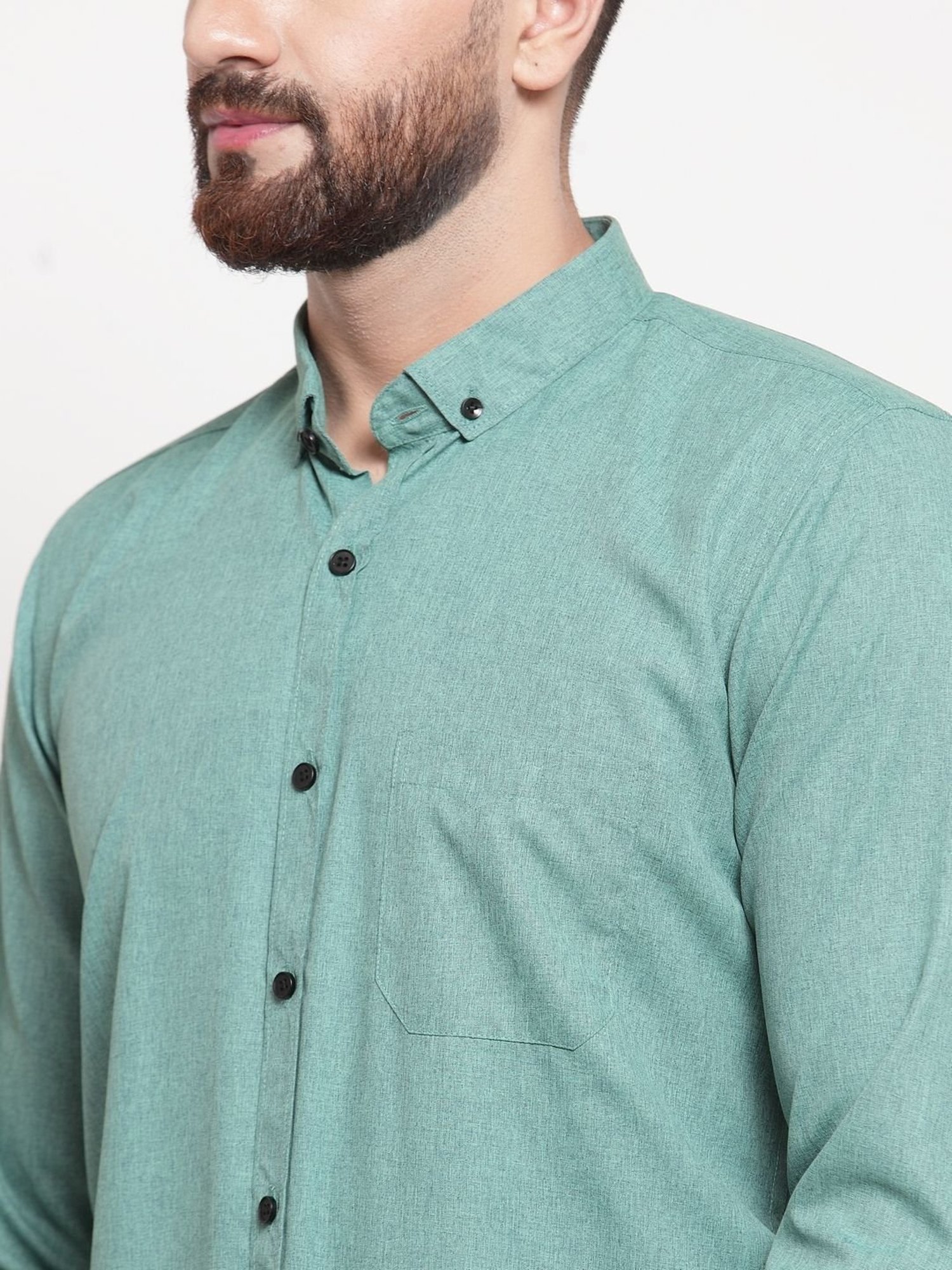 Jainish Green Cotton Regular Fit Shirt