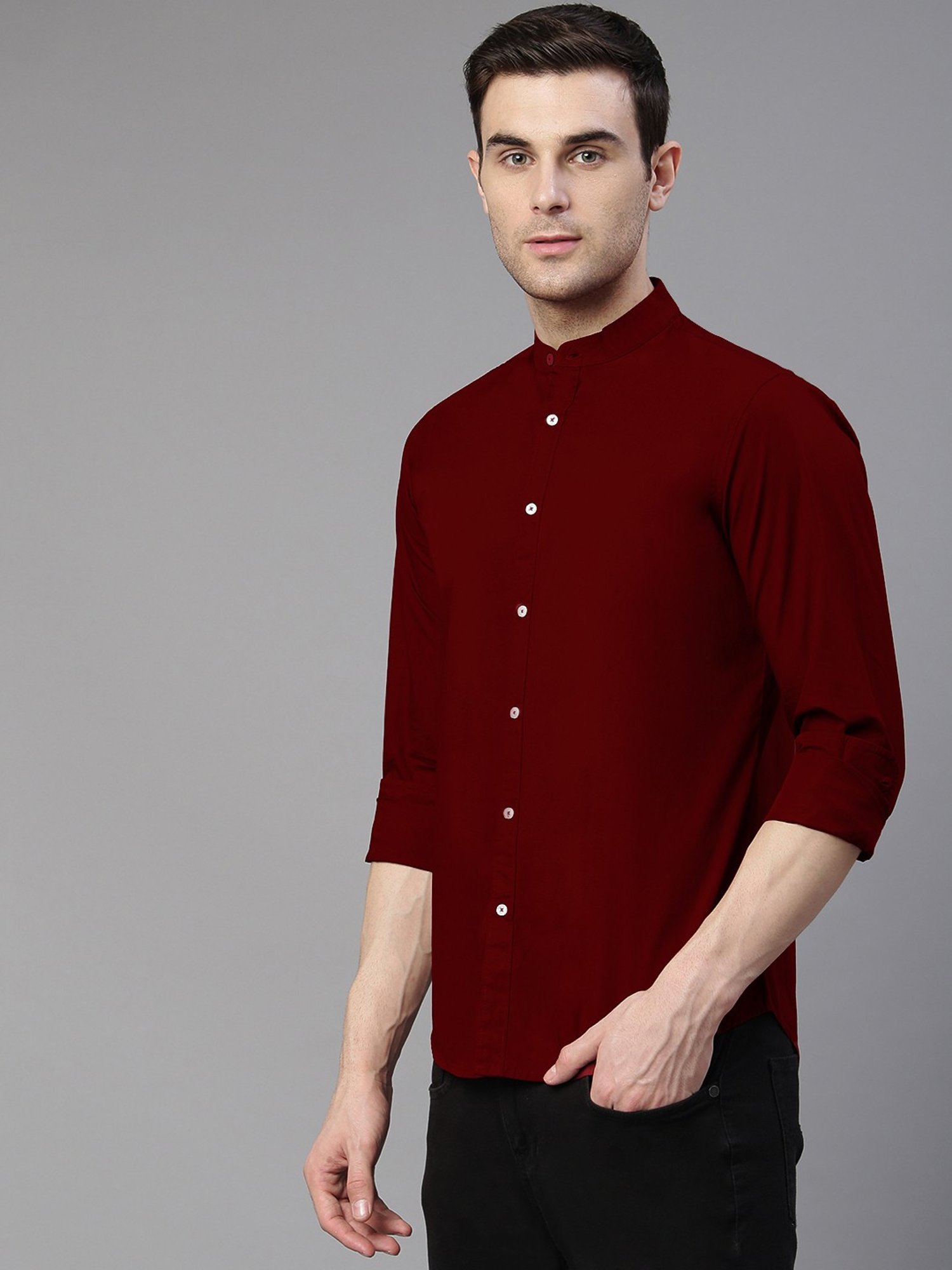 Dennis Lingo Dark Red Cotton Slim Fit Shirt