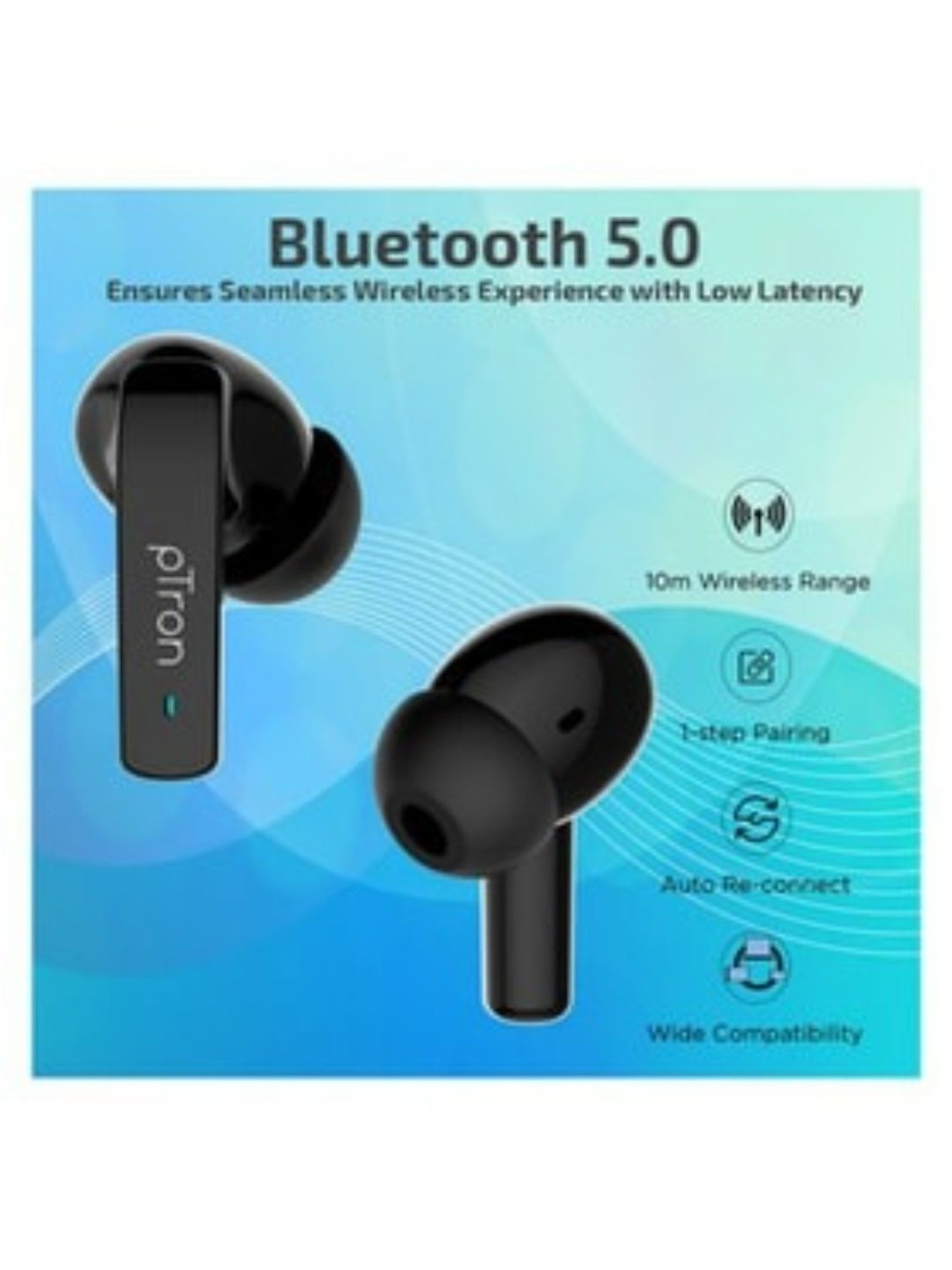 PTron Basspods 992 Active Noise Cancelling ANC Bluetooth 5.0 Wireless Earbuds (Black)