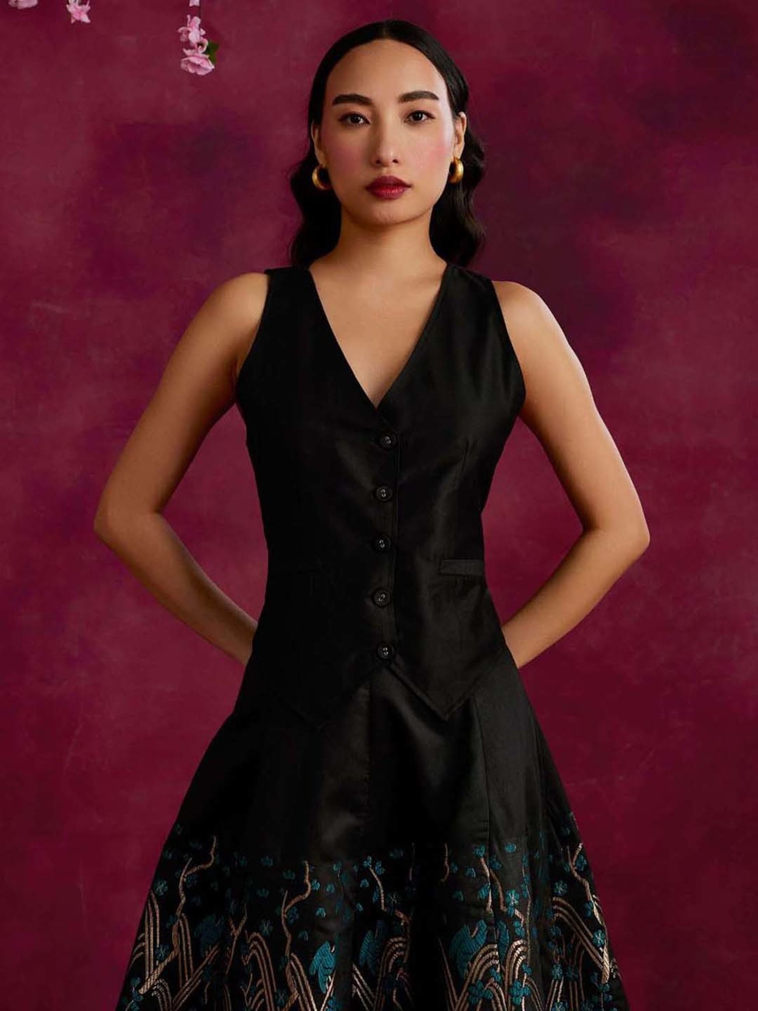 Abhishti Black Cotton Waistcoat Top