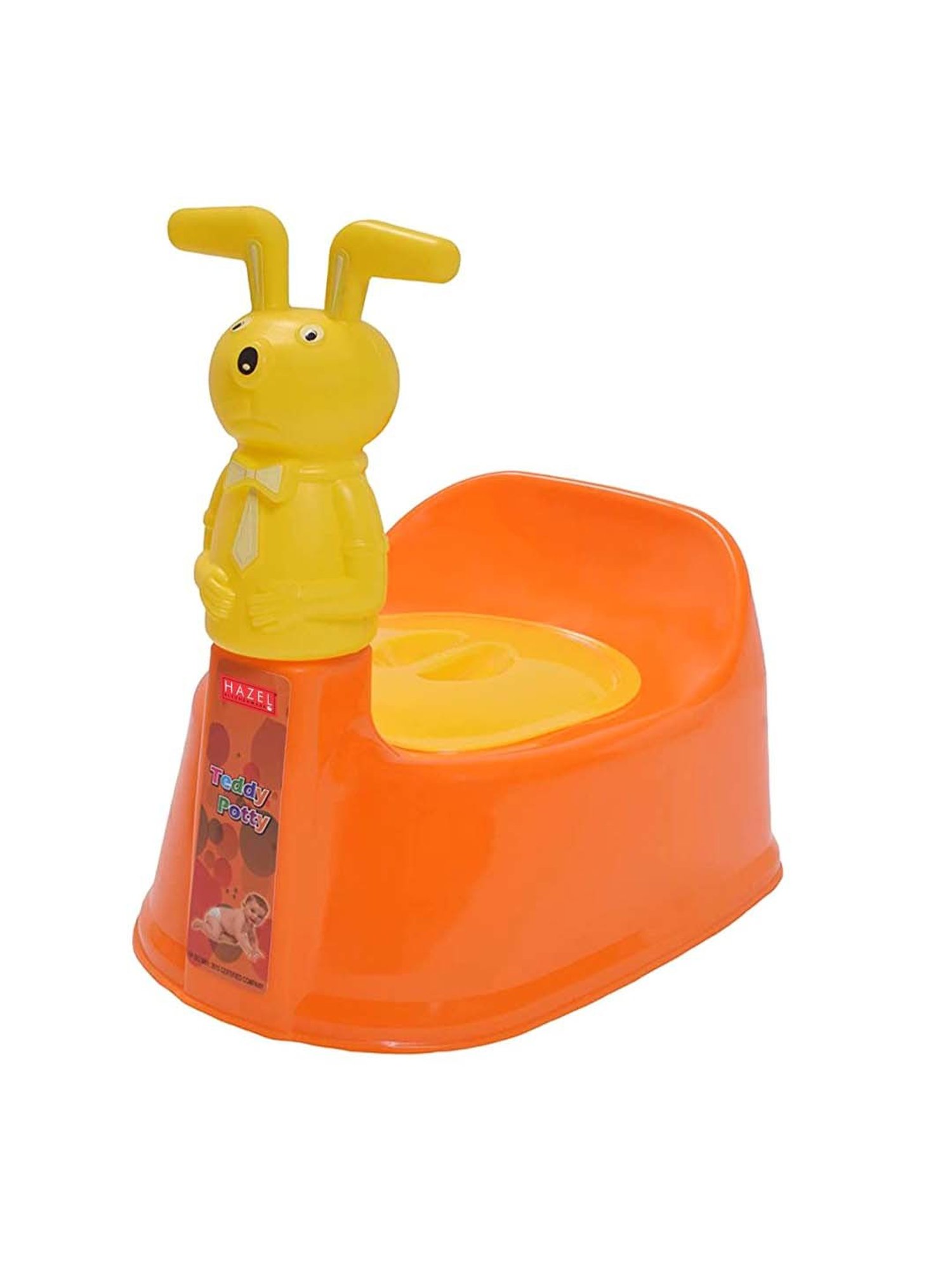 HAZEL Orange & Yellow Plastic Teddy-Shaped Baby Toilet Chair With Closing Lid