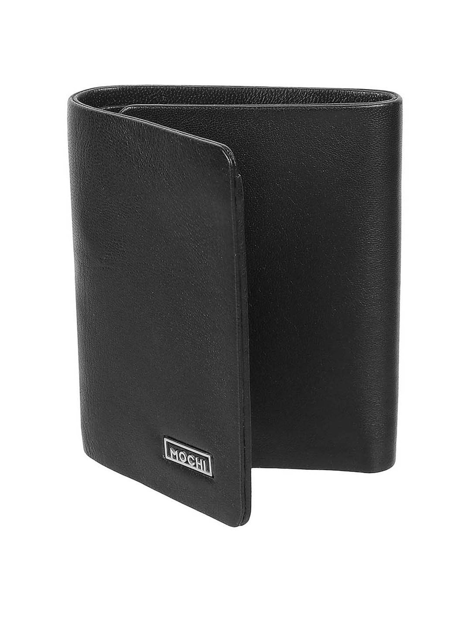 Mochi Black Casual Leather Tri-Fold Wallet for Men