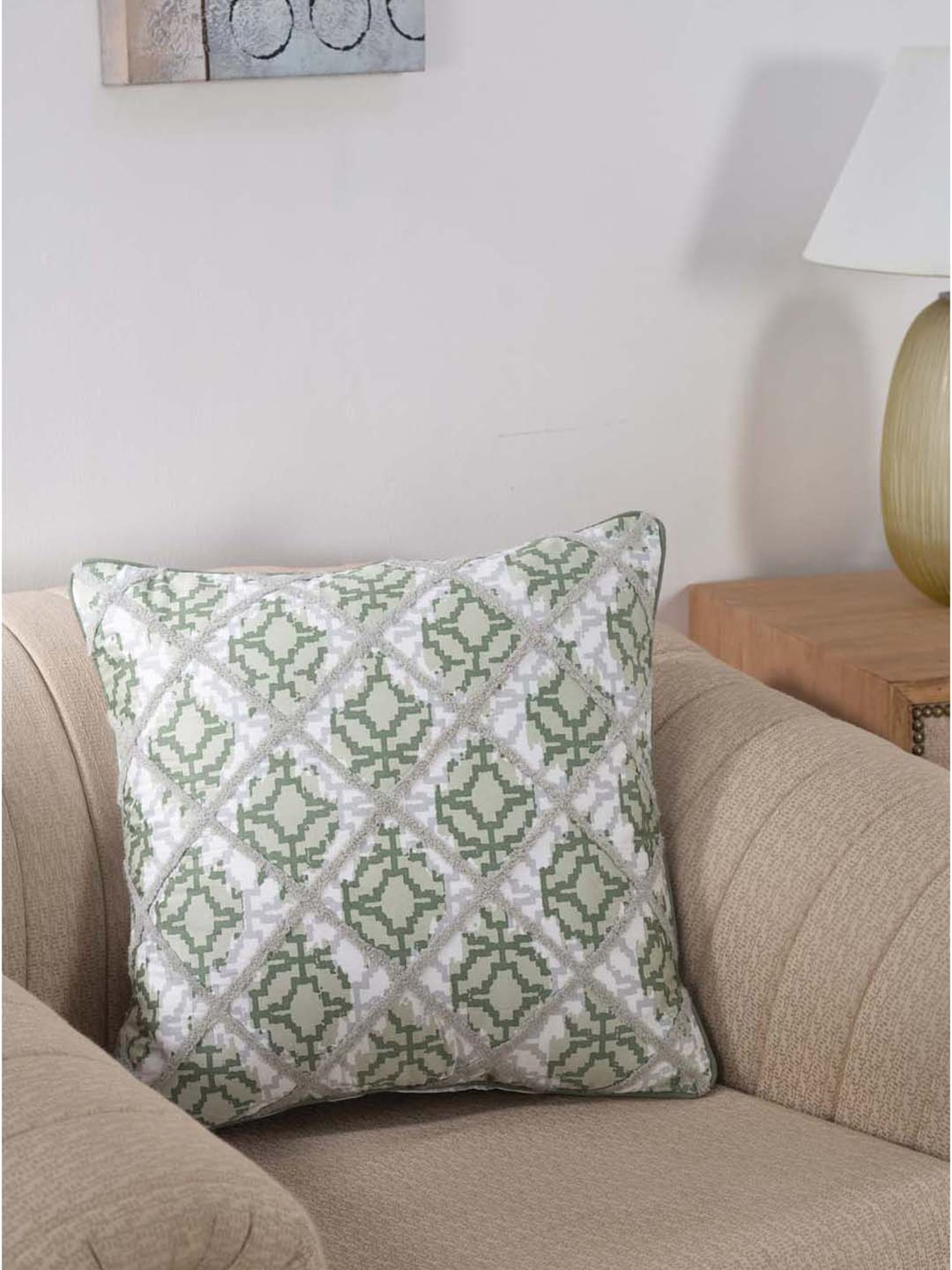 Maspar Green 100% Cotton Large Cushion Cover - Set of 1