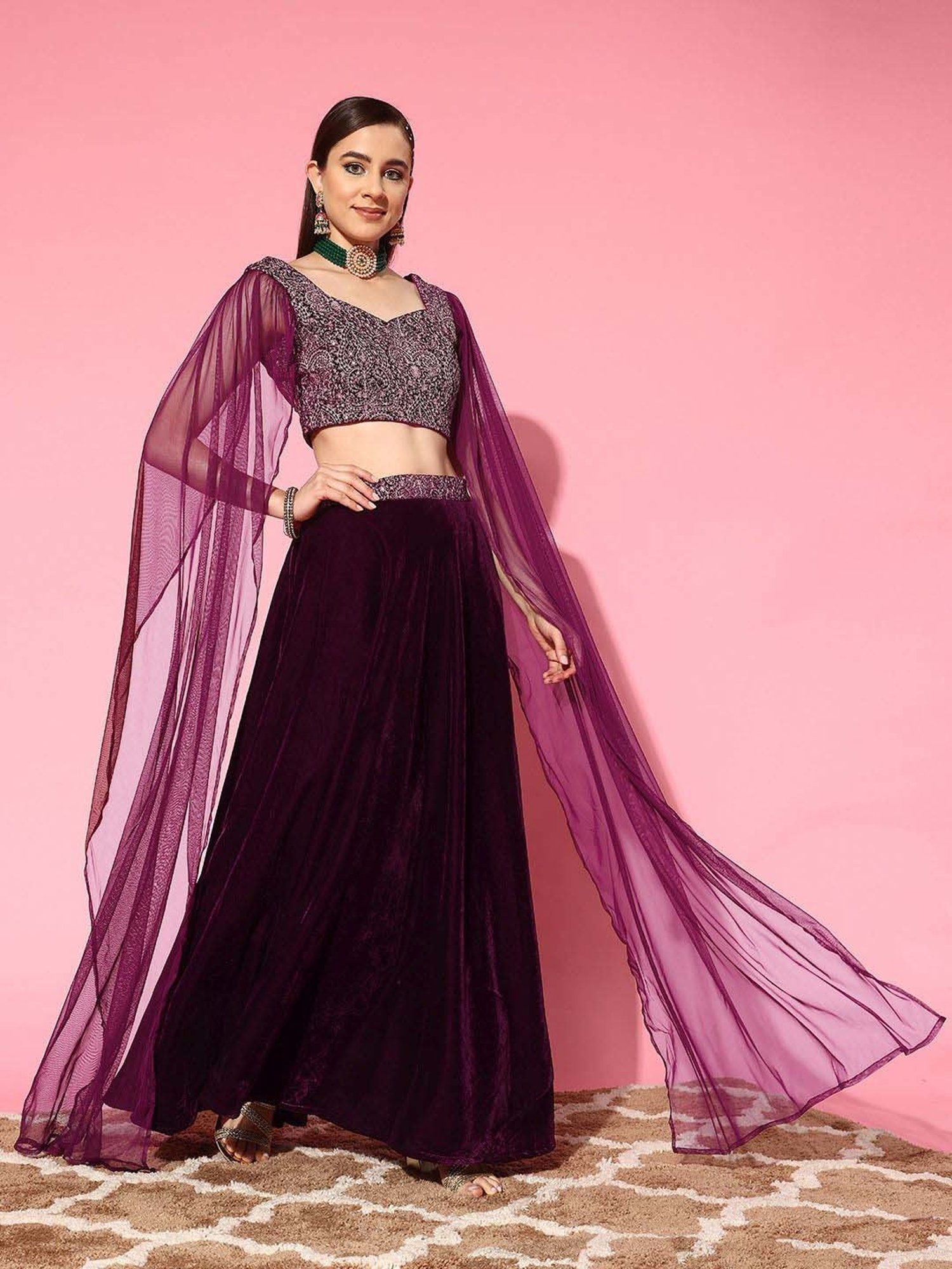Libas Purple Plain Lehenga Choli Set