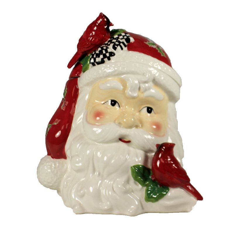Tabletop 12.0" Santa Head Container Christmas Red Bird Cardinal K & K Interiors  -  Food Storage Containers