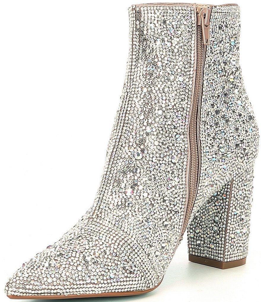 Blue by Betsey Johnson Cady Rhinestone Embellished Block Heel Booties