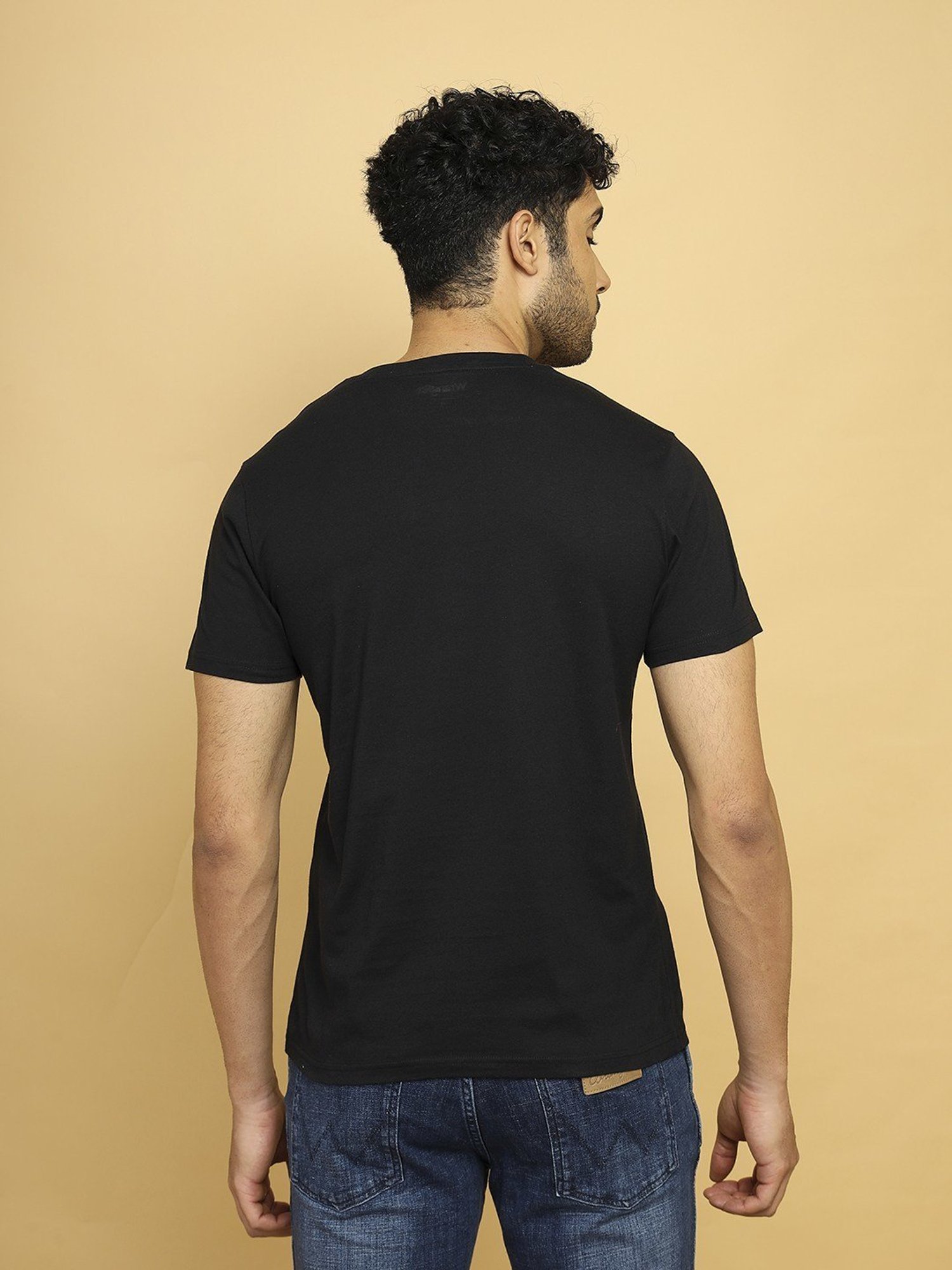 Wrangler Jet Black Cotton Regular Fit Printed T-Shirt