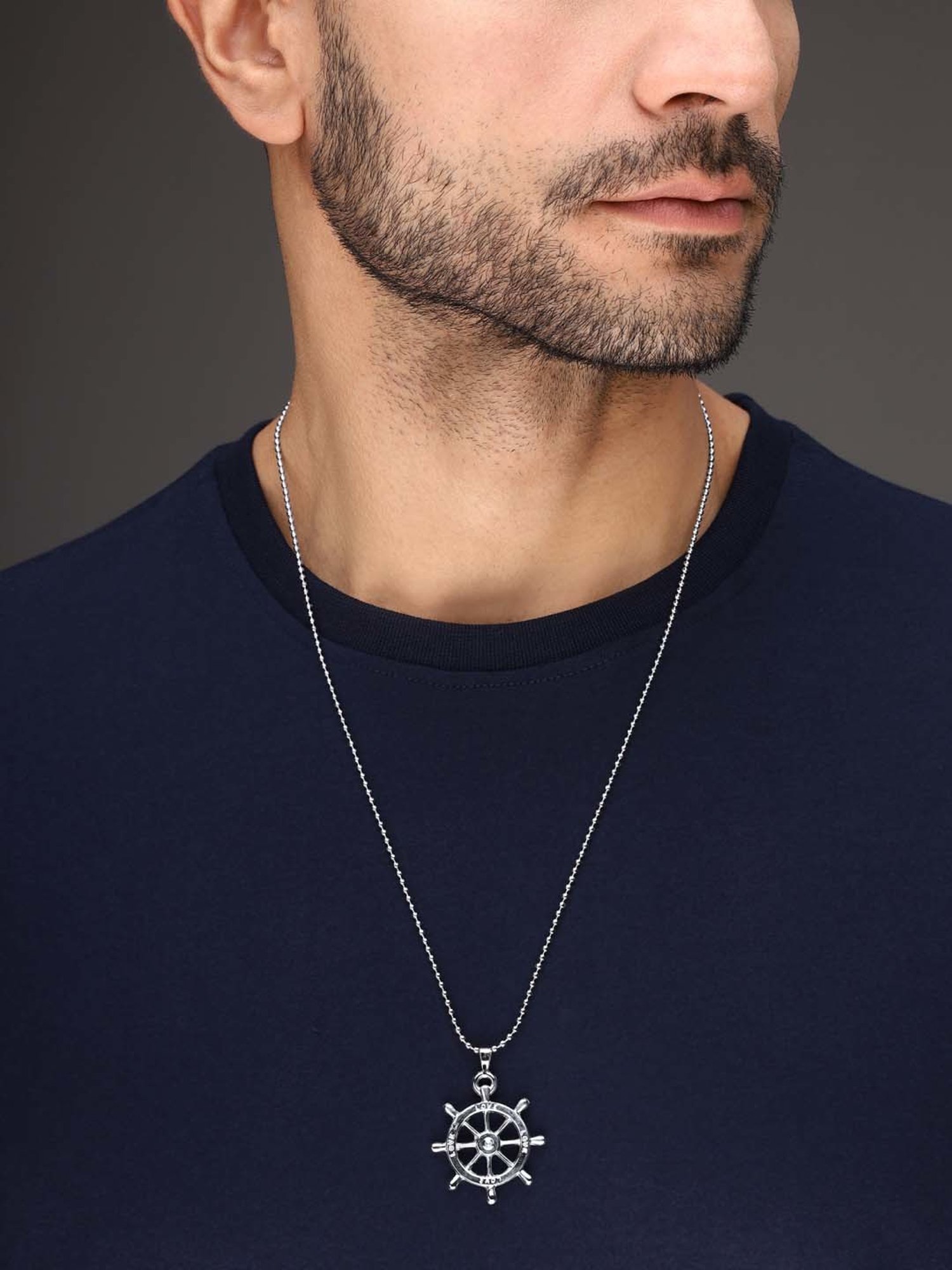 Bold by Priyaasi Navigating Style with Silver-Plated Ship Wheel Men's Chain