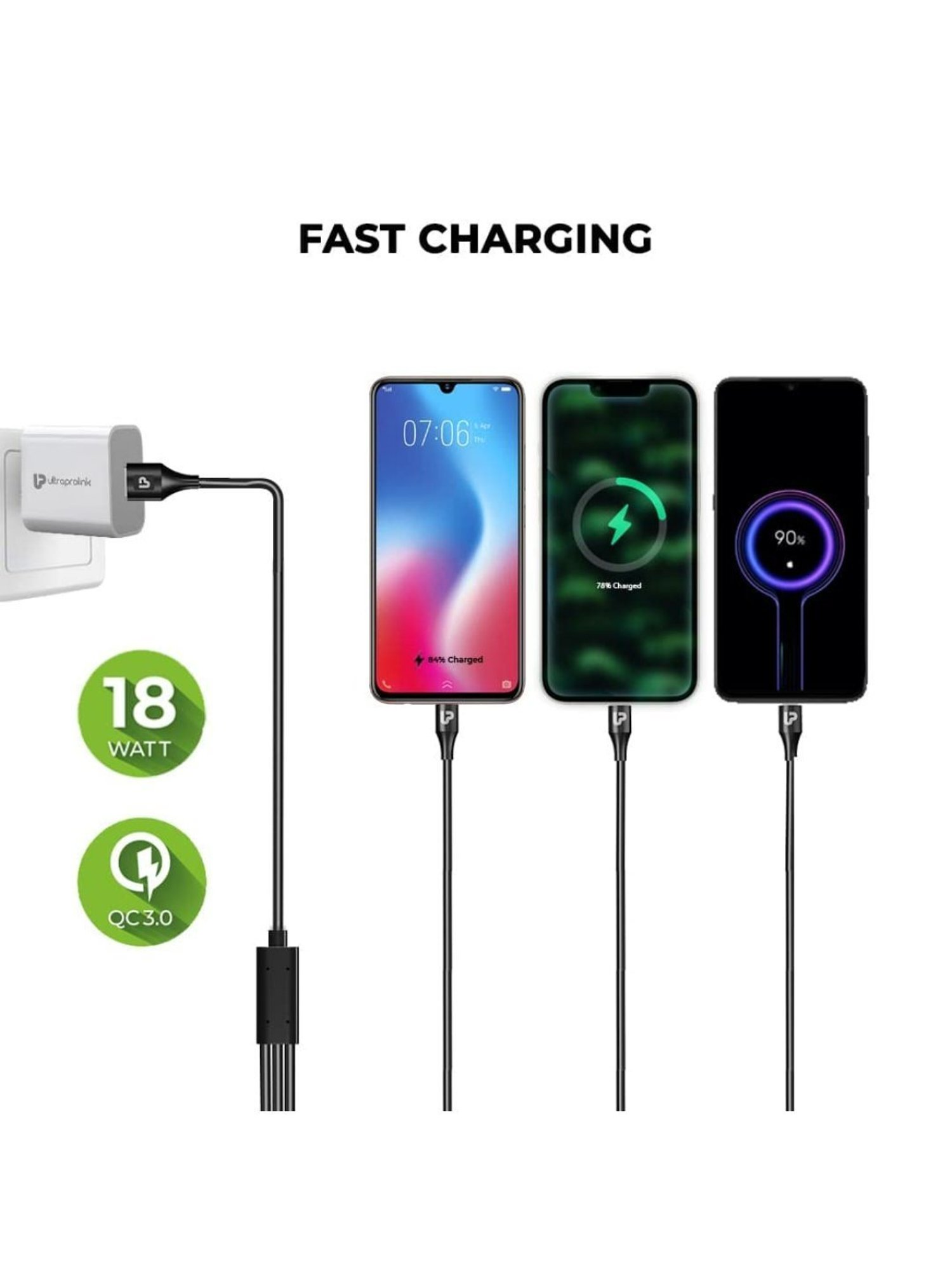 Ultraprolink UL1099 TrioLink Mini 18W 3 in 1  0.5m Fast Charging Cable (Black)