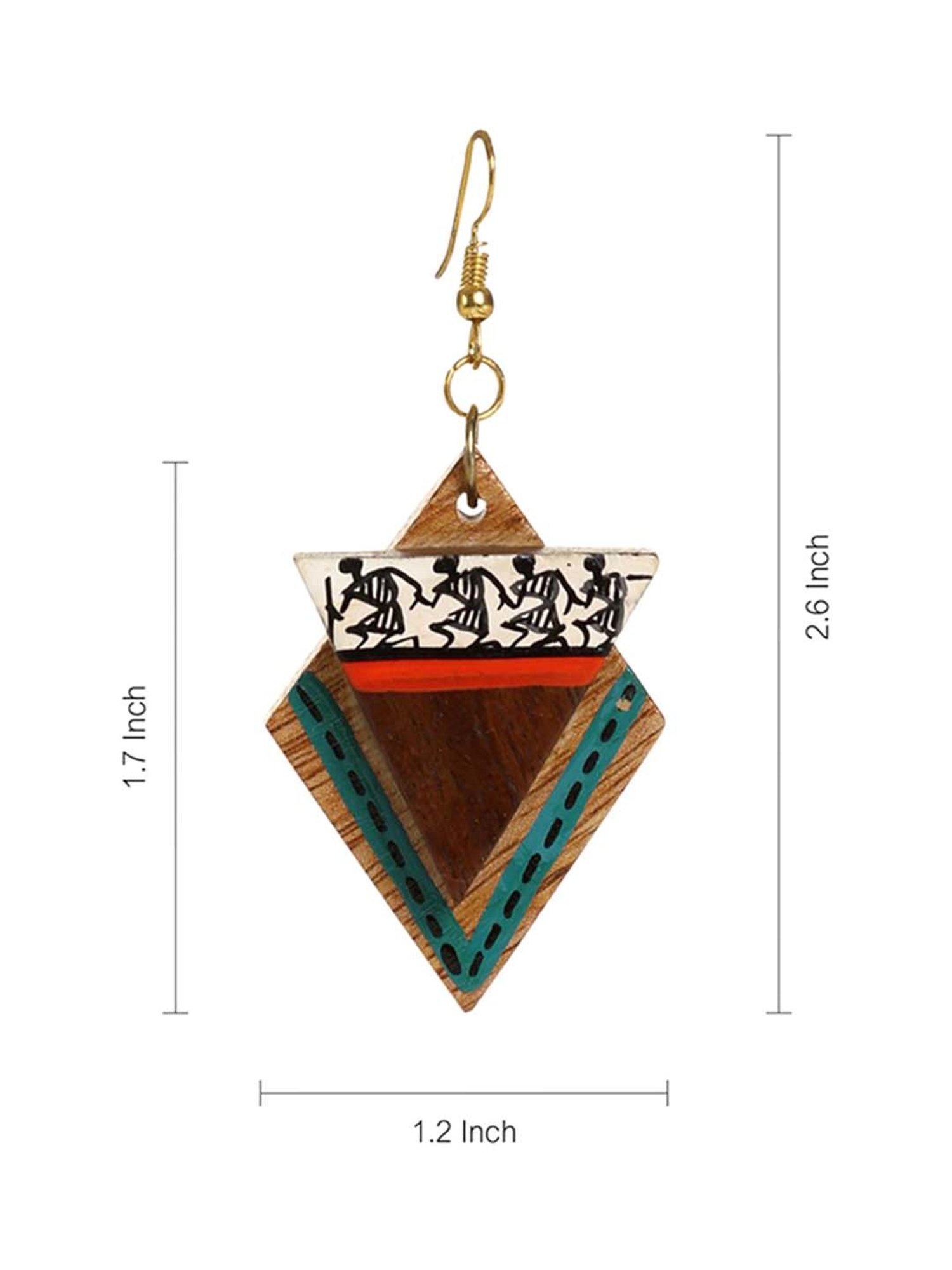 ExclusiveLane 'Dancing Tribal Warli' Brown & White Handpainted Earrings (Warli Art in Sheesham Wood)