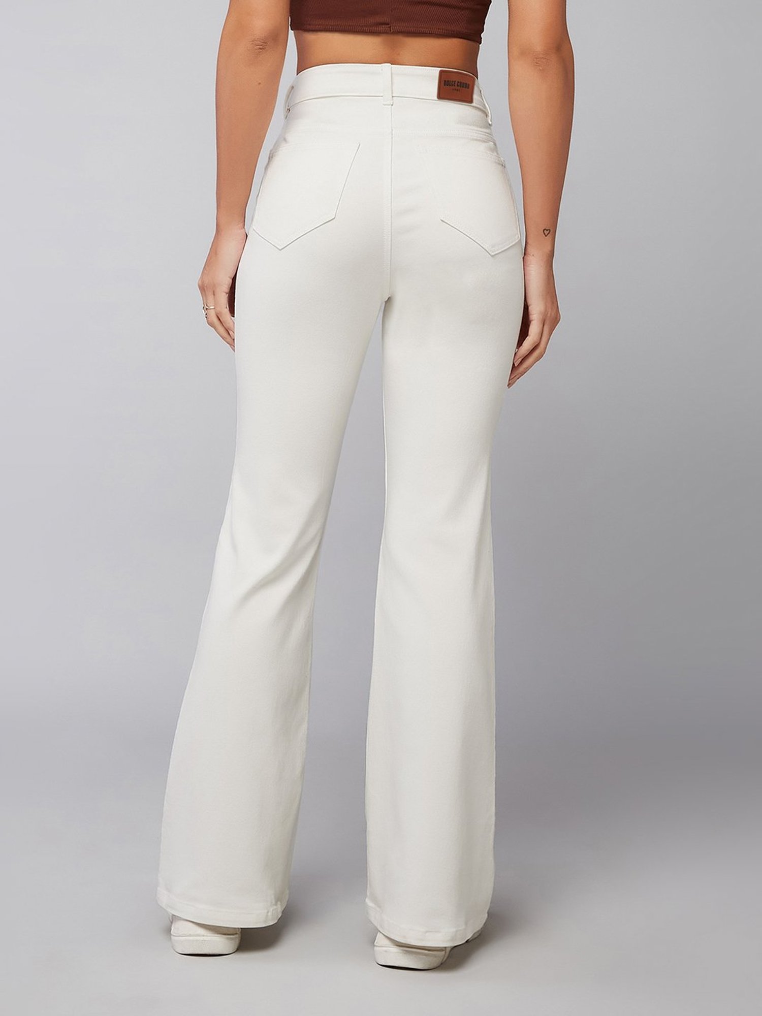DOLCE CRUDO White High Rise Stretchable Jeans