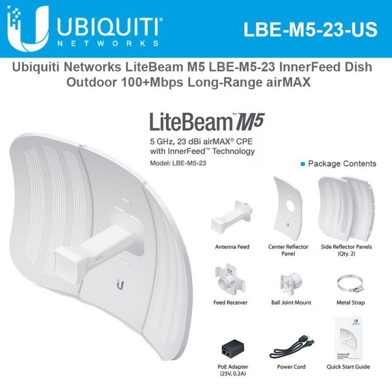 Ubiquiti LBE-M5-23 5GHz 2-PACK LiteBeam M5 23dBi Outdoor airMAX CPE up to 30+ km
