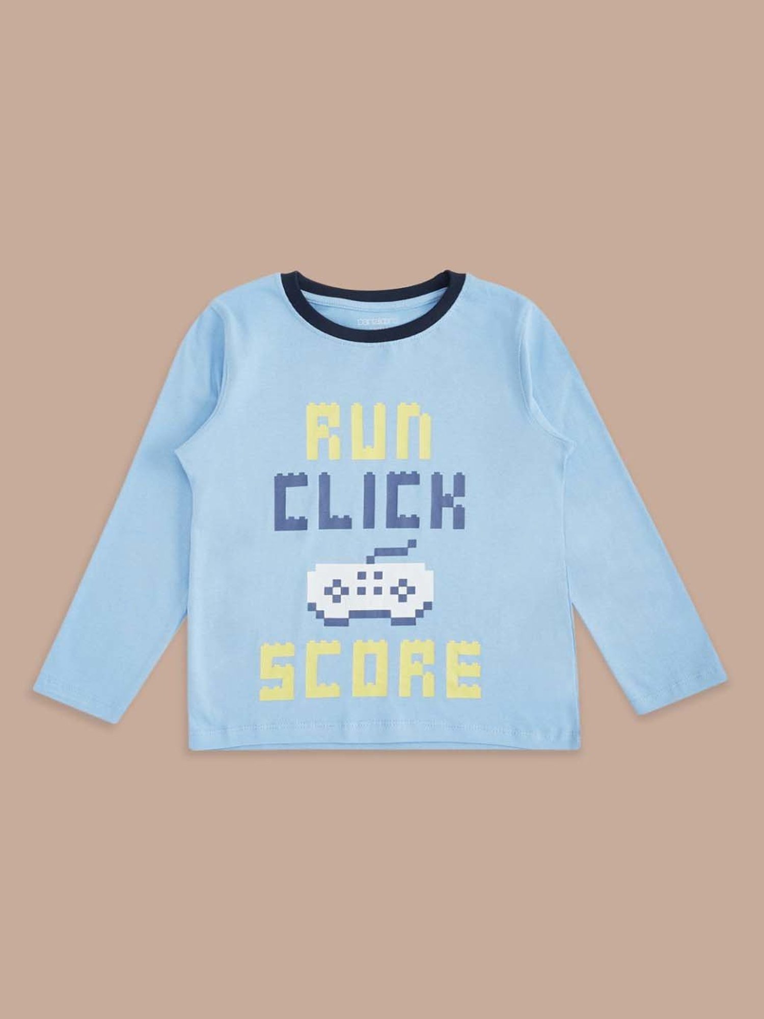 Pantaloons Baby Kids White & Blue Cotton Printed Full Sleeves T-Shirt