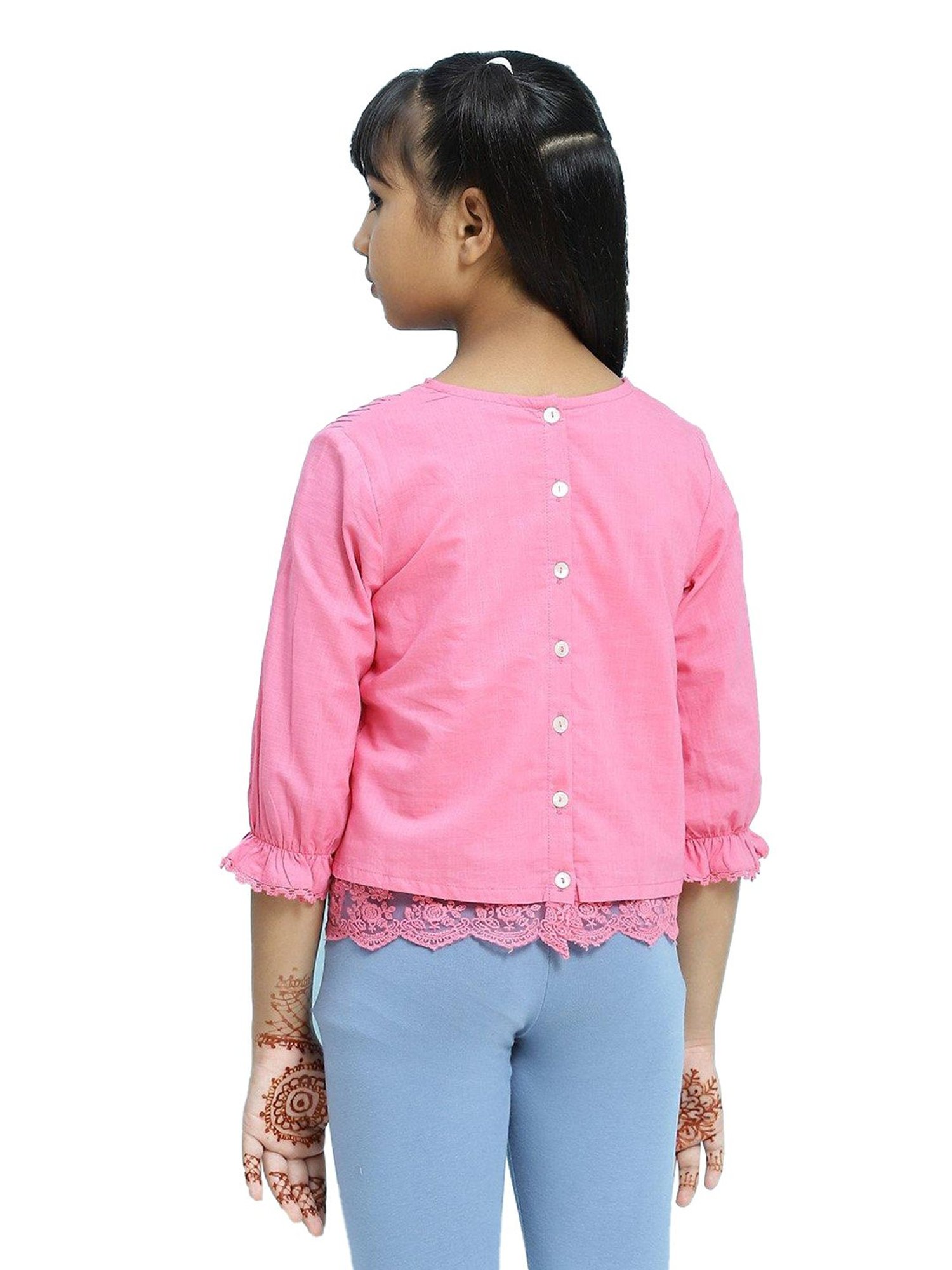 BIBA Girls Pink Solid Top